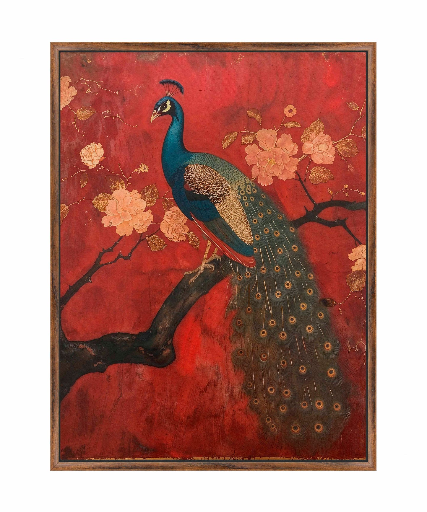 Opulent Grace - Peacock Amidst Blossoms - Gallery Wrapped Canvas