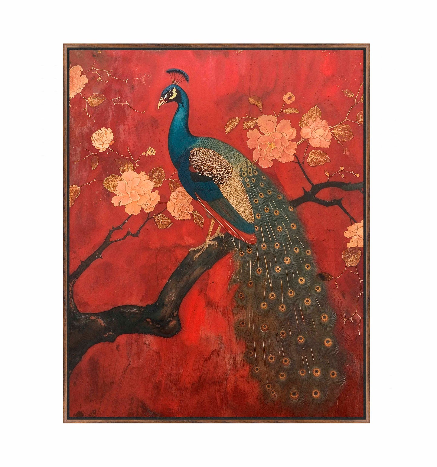 Opulent Grace - Peacock Amidst Blossoms - Gallery Wrapped Canvas