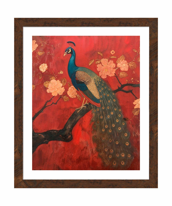 Opulent Grace - Peacock Amidst Blossoms - Art Prints