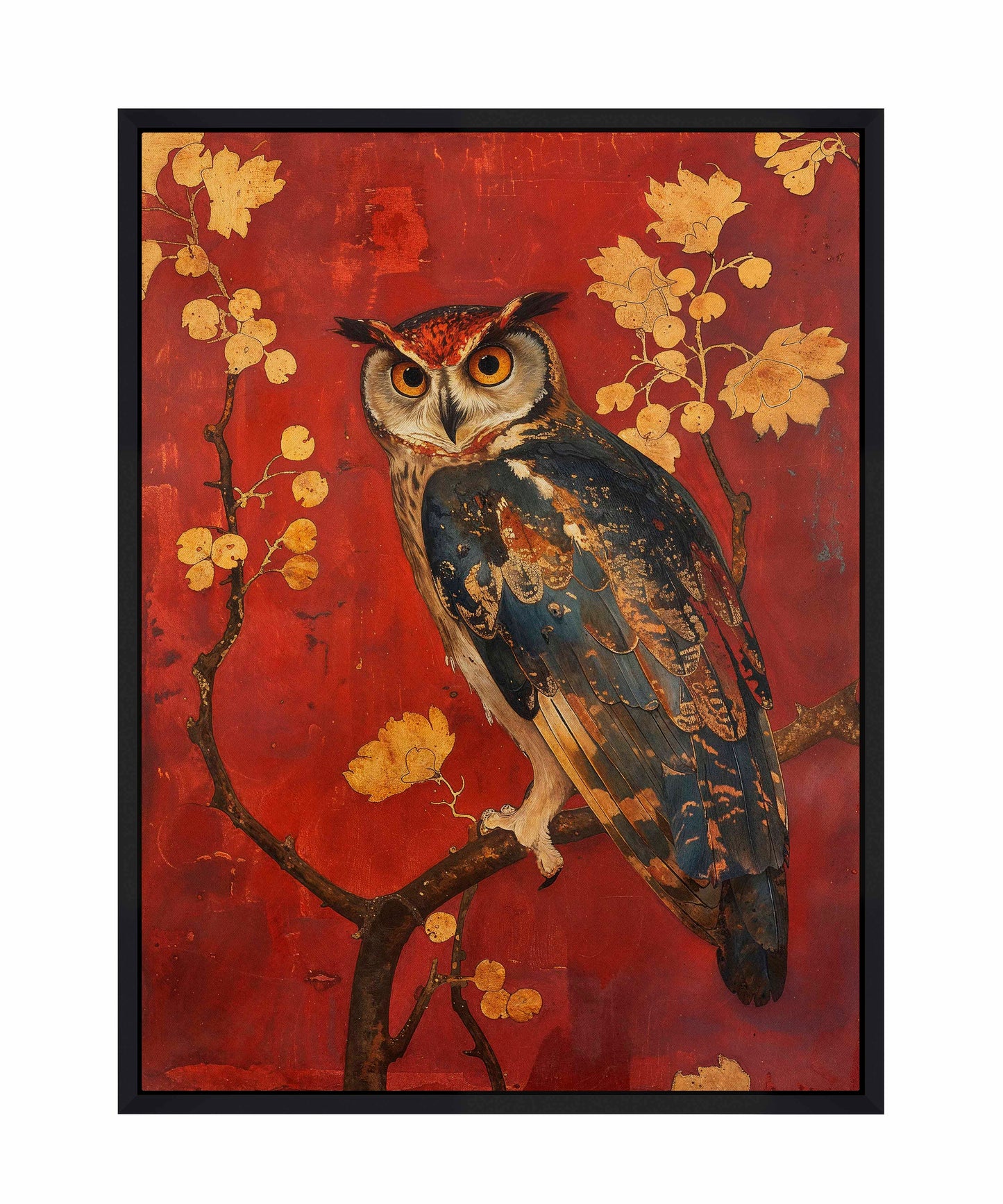 Majestic Watcher - Owl in Golden Foliage - Gallery Wrapped Canvas