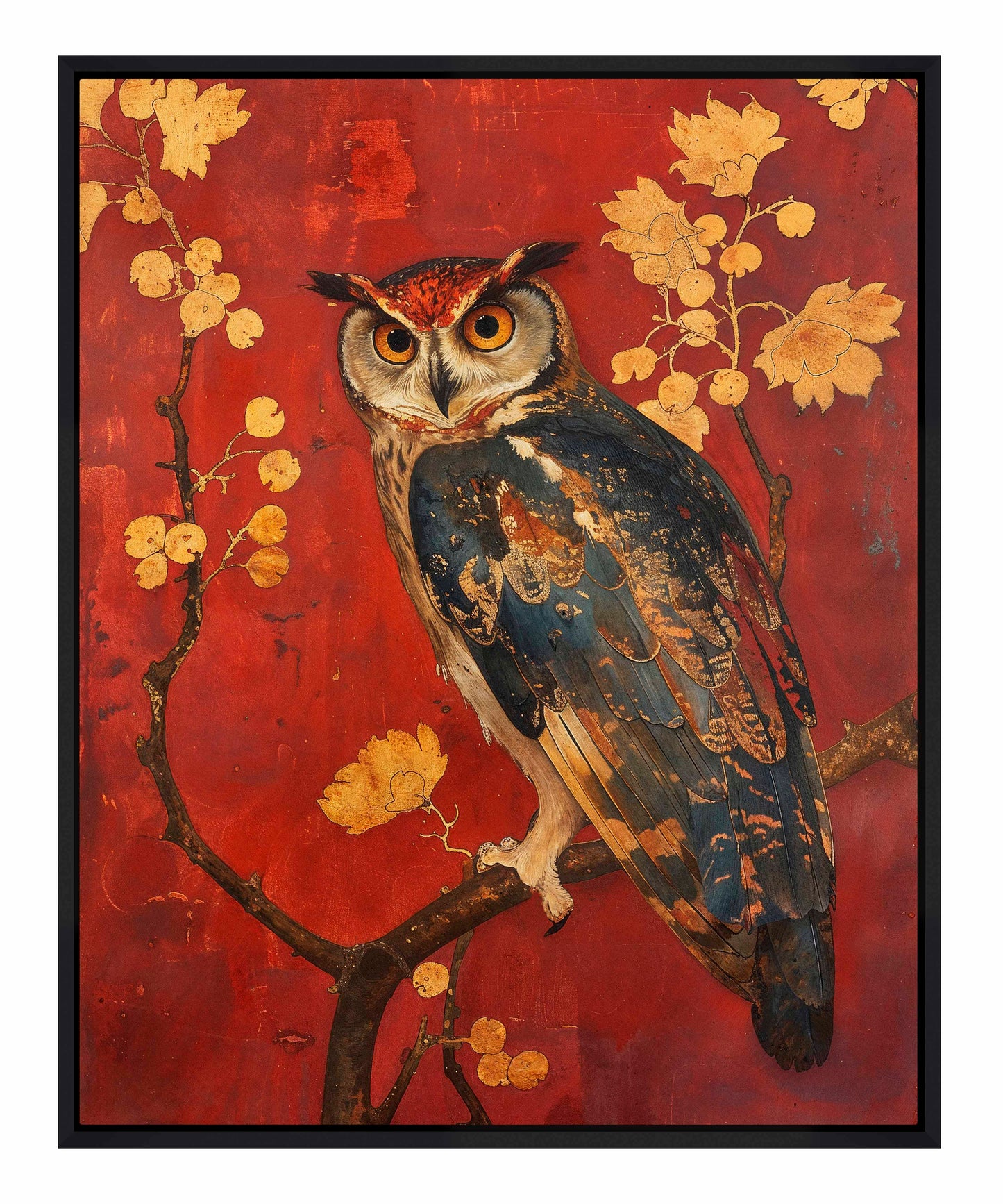 Majestic Watcher - Owl in Golden Foliage - Gallery Wrapped Canvas