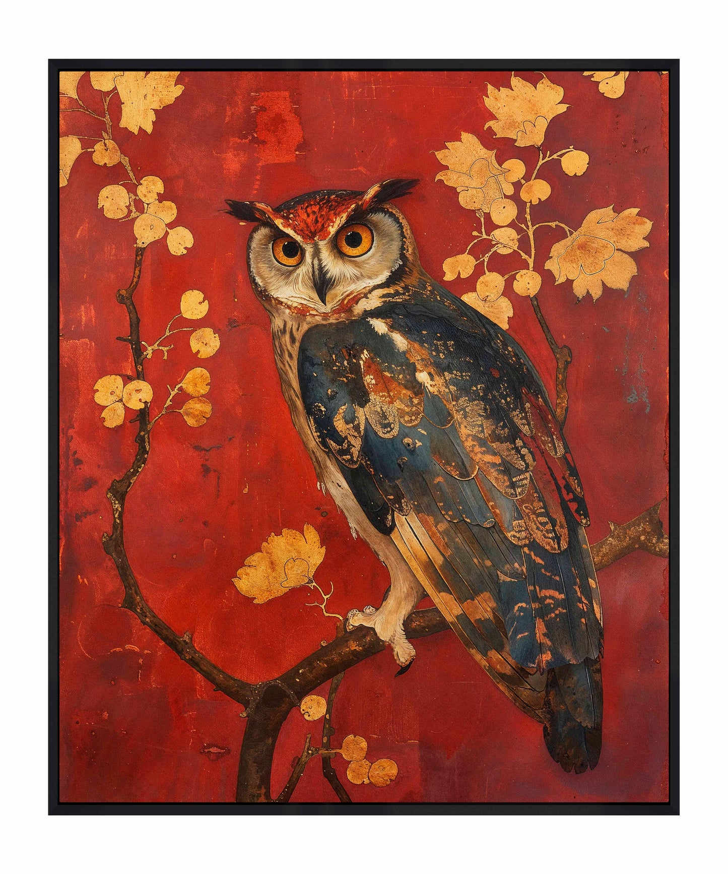 Majestic Watcher - Owl in Golden Foliage - Gallery Wrapped Canvas