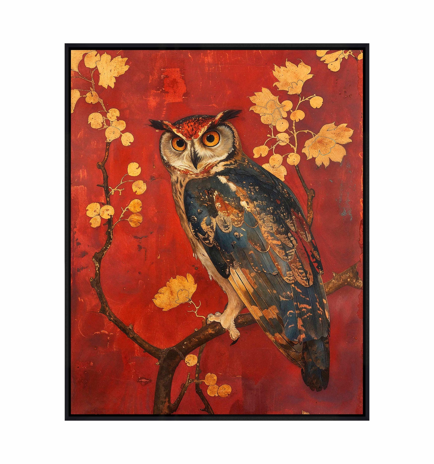 Majestic Watcher - Owl in Golden Foliage - Gallery Wrapped Canvas
