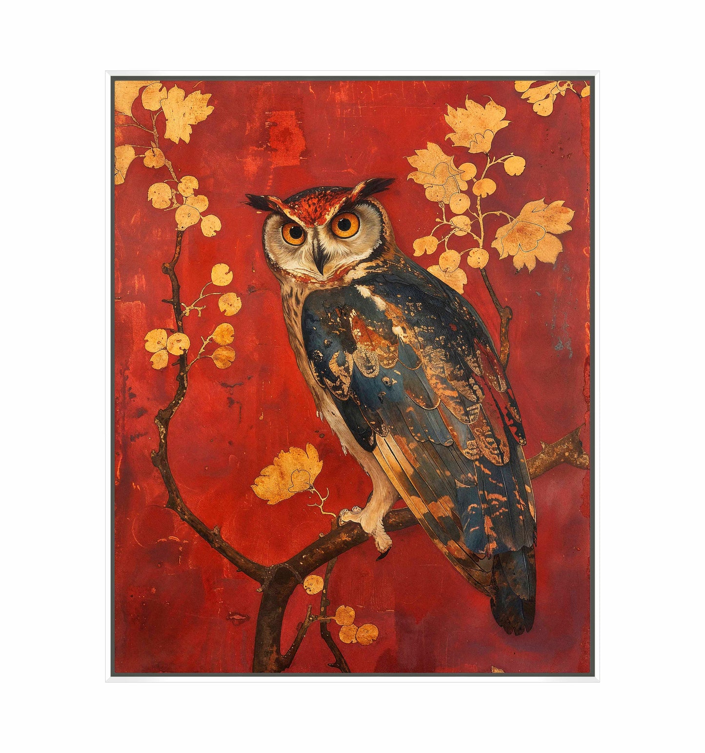 Majestic Watcher - Owl in Golden Foliage - Gallery Wrapped Canvas