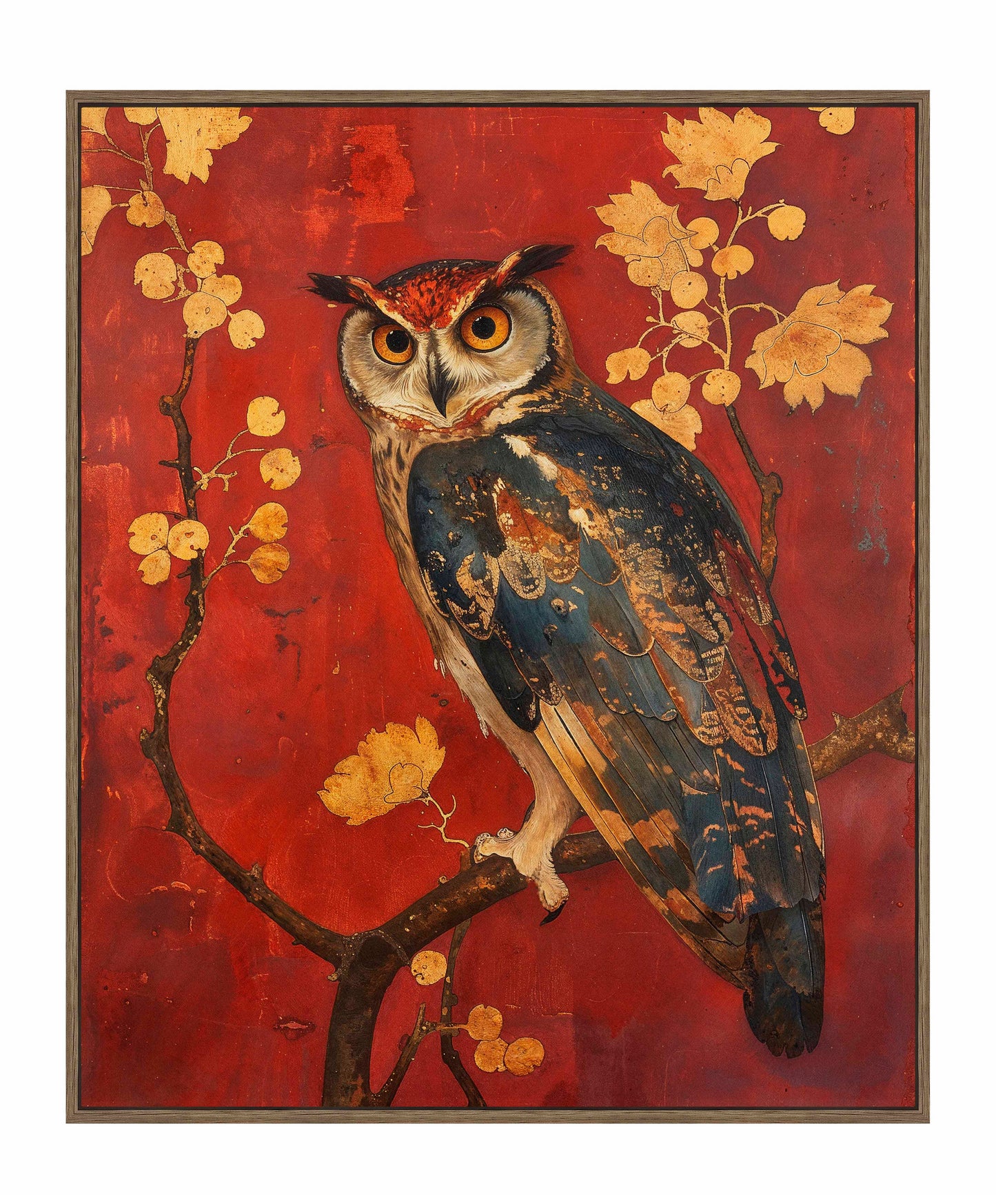 Majestic Watcher - Owl in Golden Foliage - Gallery Wrapped Canvas