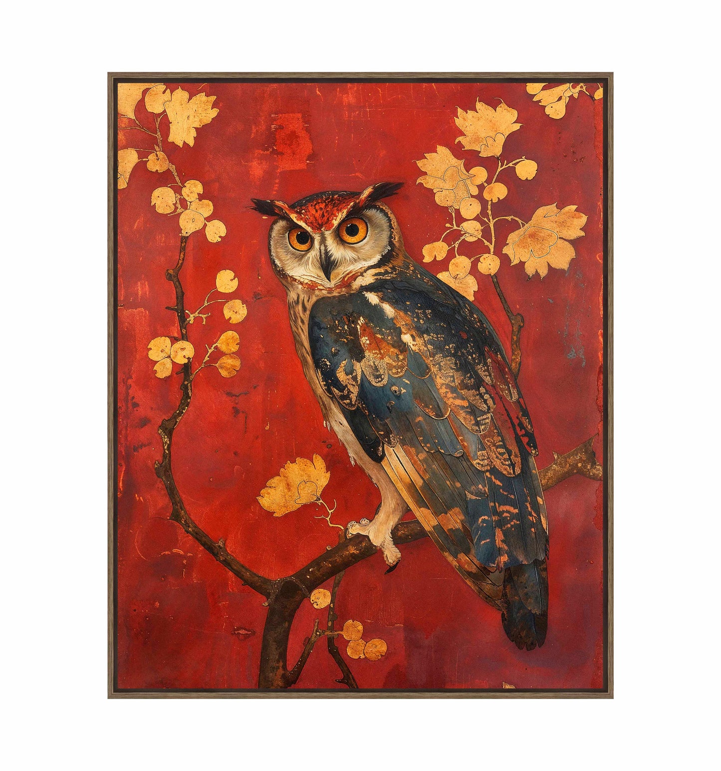 Majestic Watcher - Owl in Golden Foliage - Gallery Wrapped Canvas