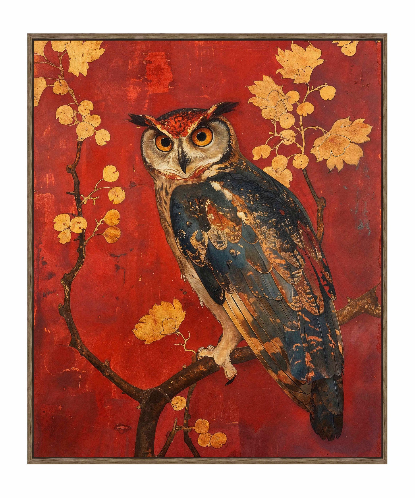 Majestic Watcher - Owl in Golden Foliage - Gallery Wrapped Canvas