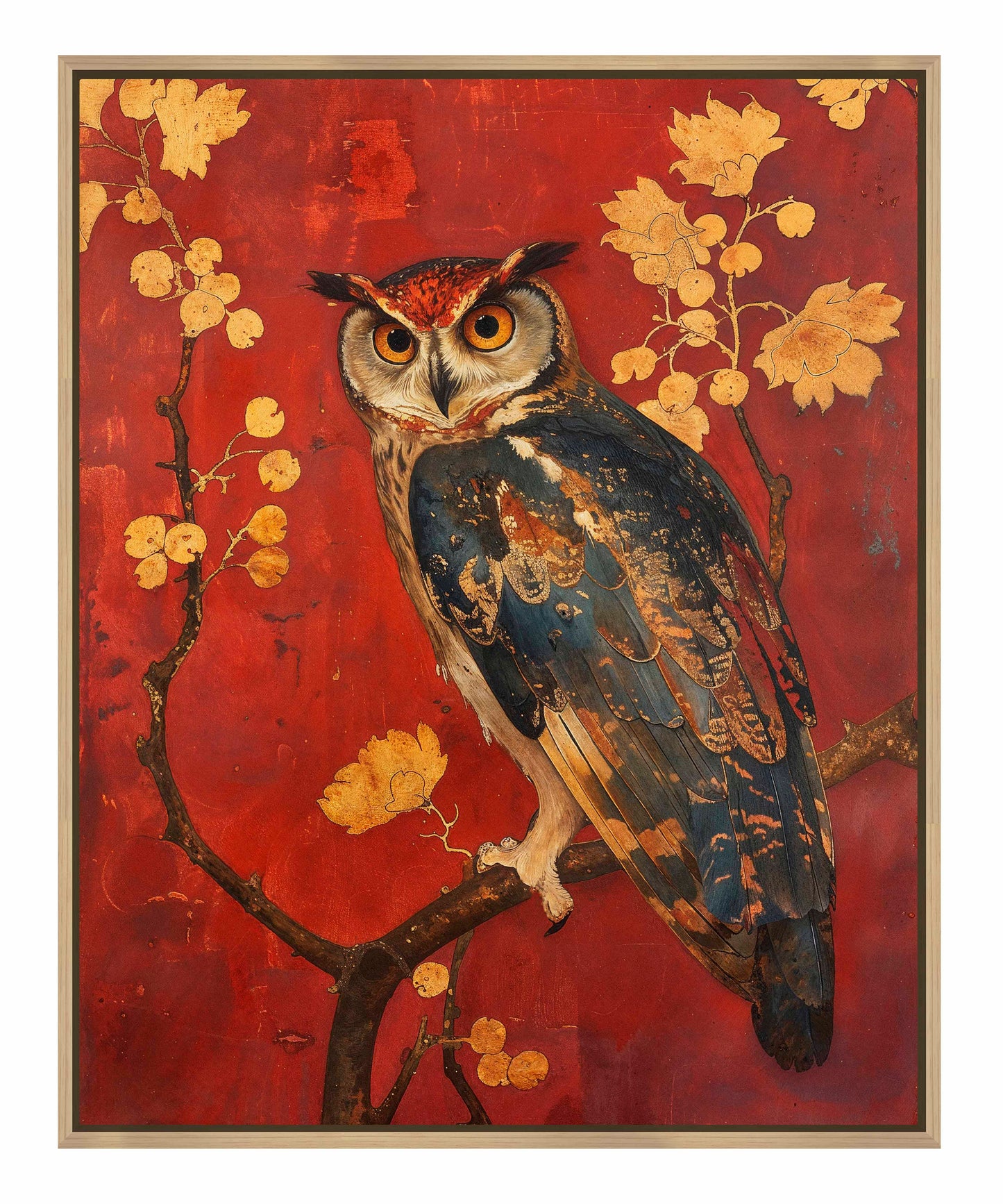 Majestic Watcher - Owl in Golden Foliage - Gallery Wrapped Canvas