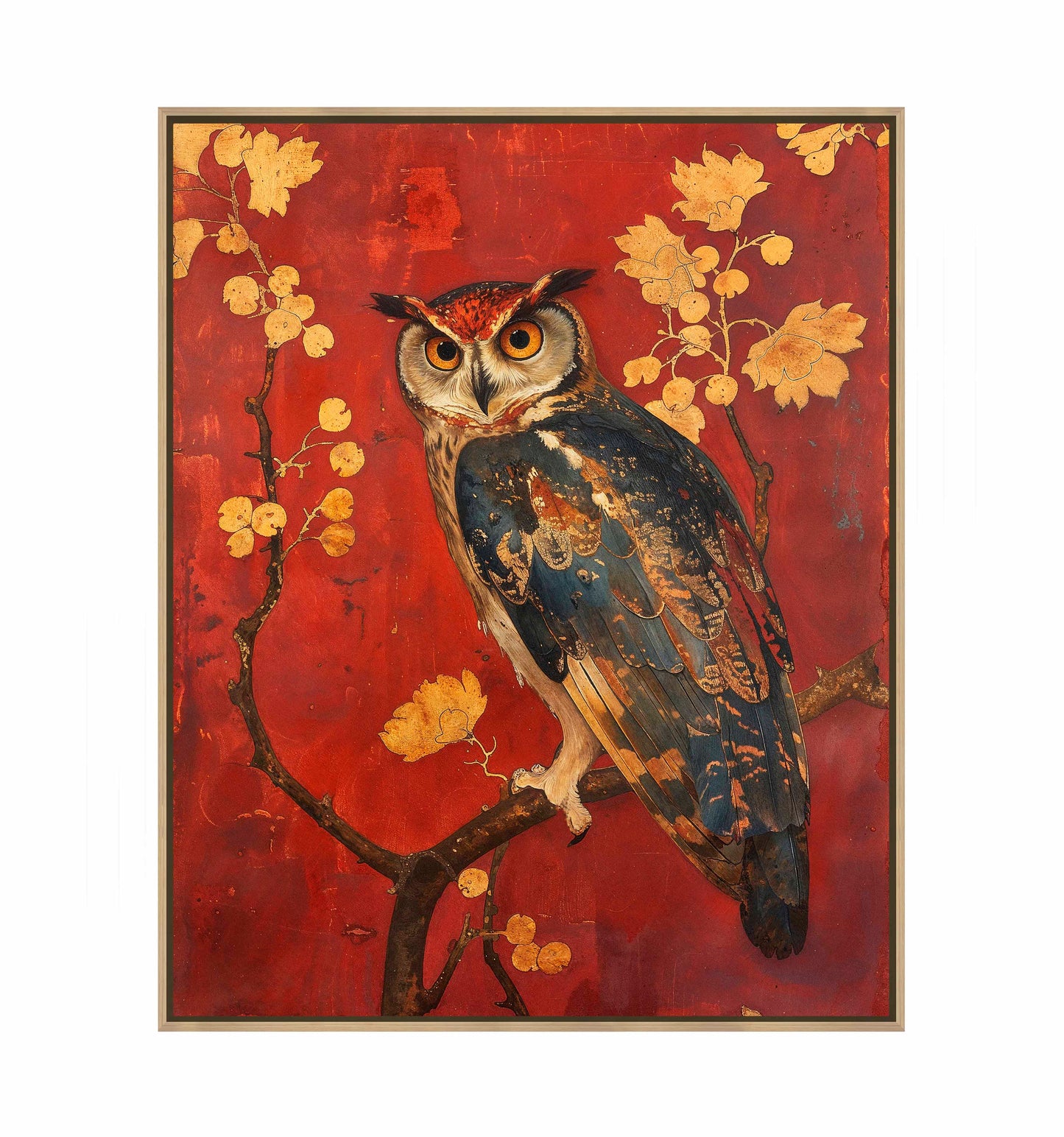 Majestic Watcher - Owl in Golden Foliage - Gallery Wrapped Canvas
