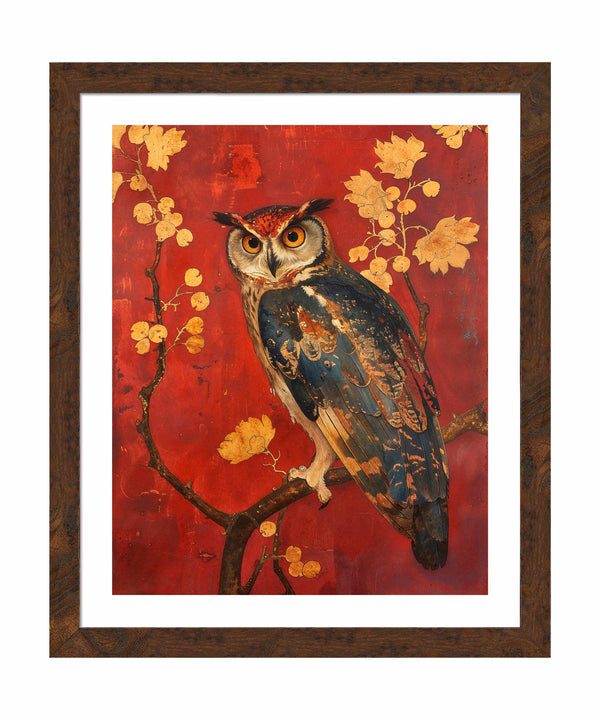 Majestic Watcher - Owl in Golden Foliage - Art Prints