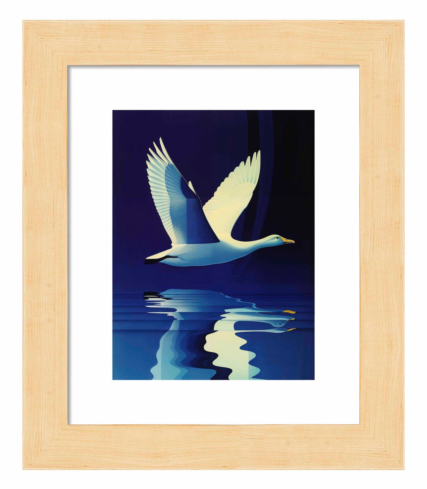 Reflections in Flight - Swan Over Tranquil Waters - Art Prints