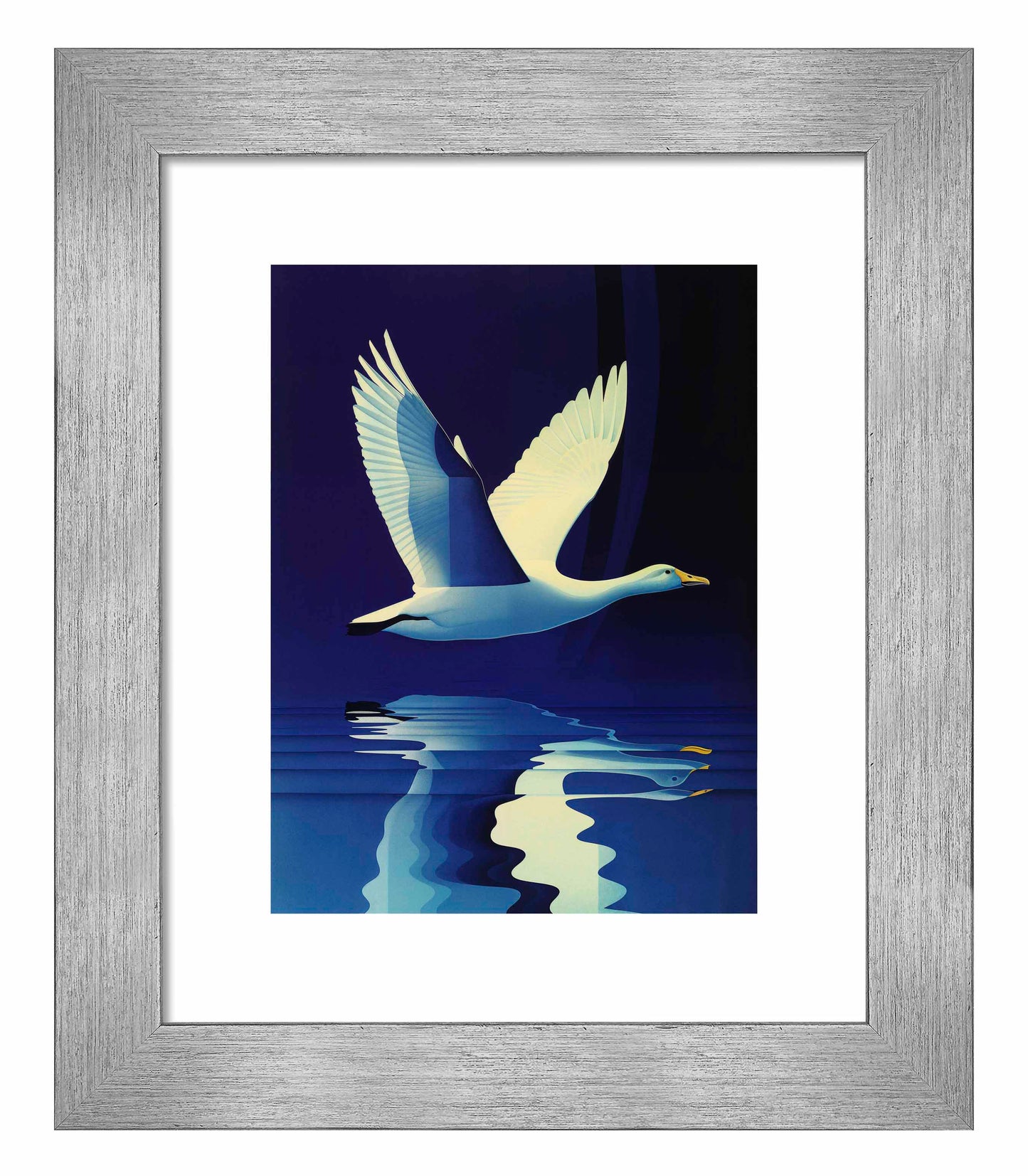 Reflections in Flight - Swan Over Tranquil Waters - Art Prints