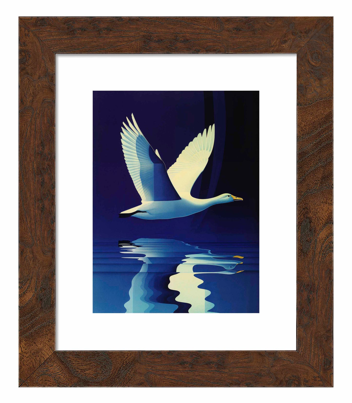 Reflections in Flight - Swan Over Tranquil Waters - Art Prints