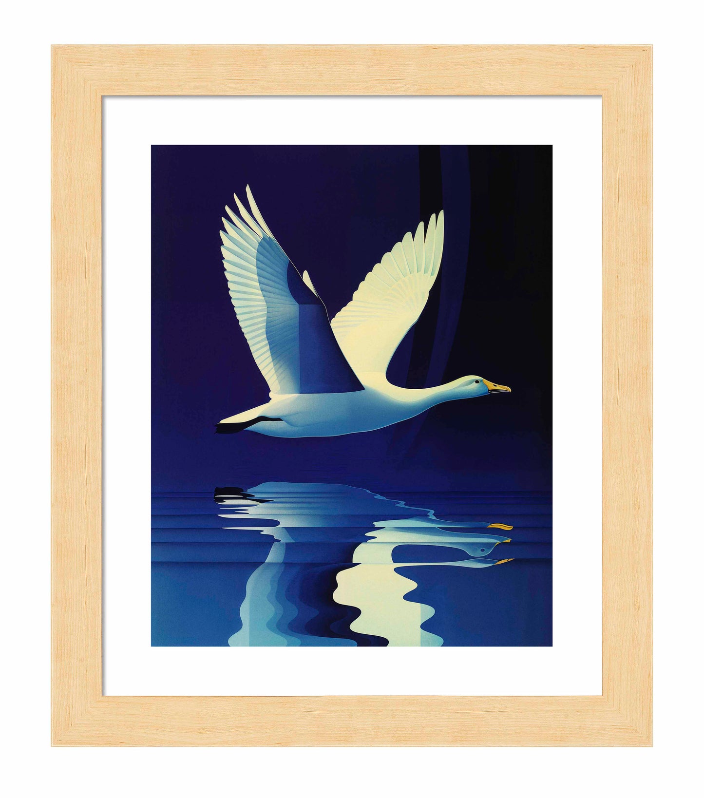 Reflections in Flight - Swan Over Tranquil Waters - Art Prints