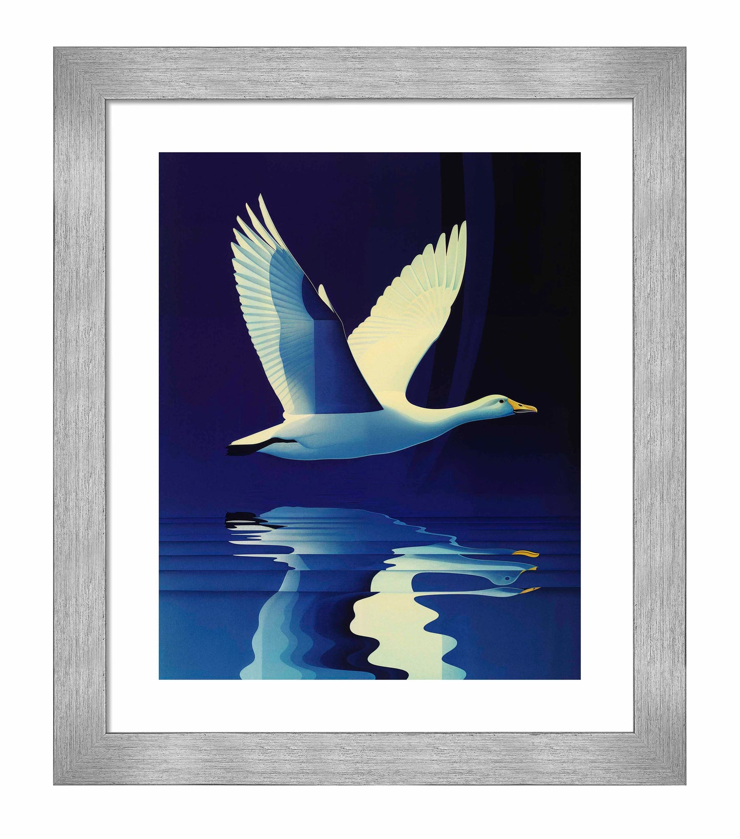Reflections in Flight - Swan Over Tranquil Waters - Art Prints