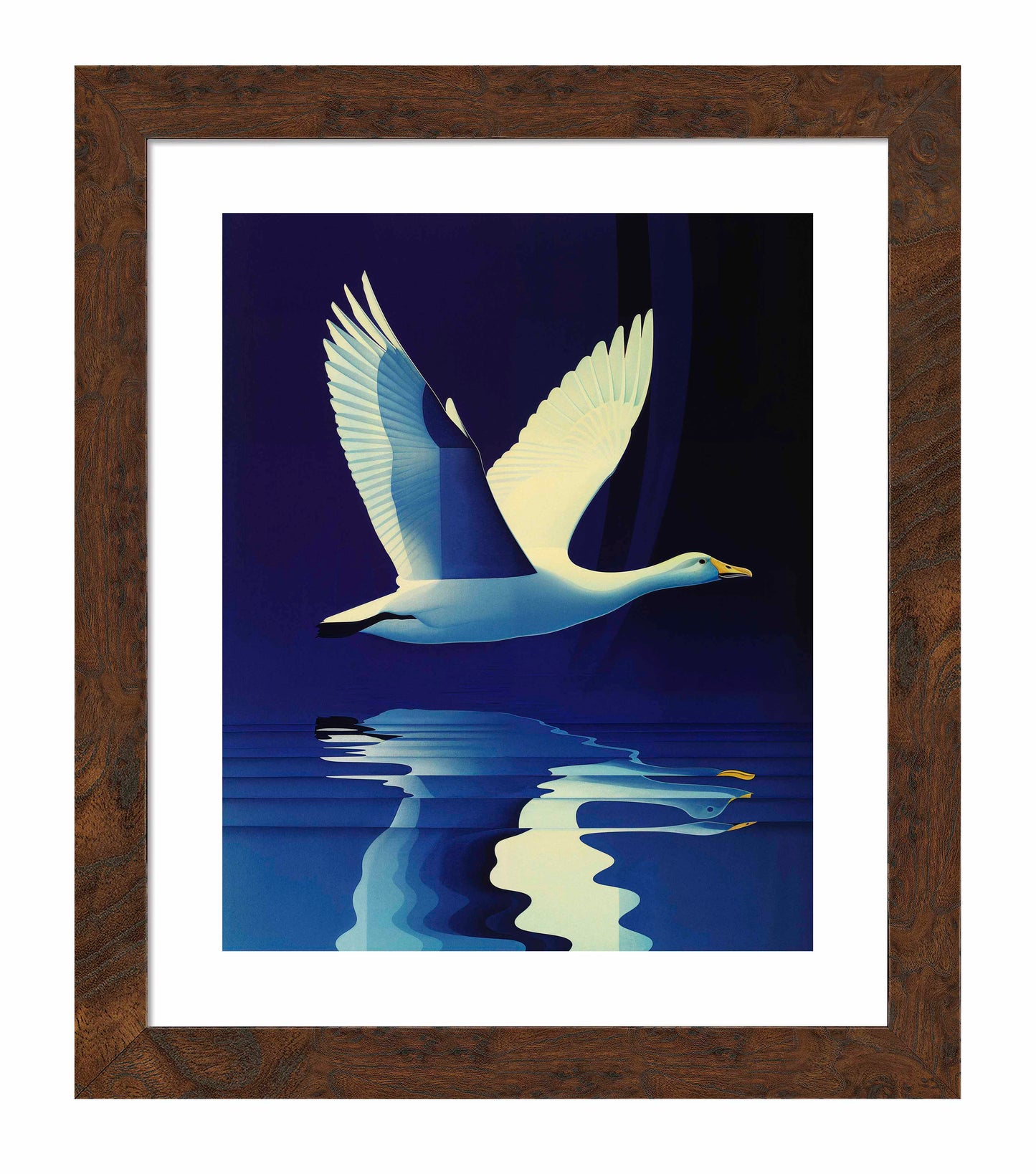 Reflections in Flight - Swan Over Tranquil Waters - Art Prints