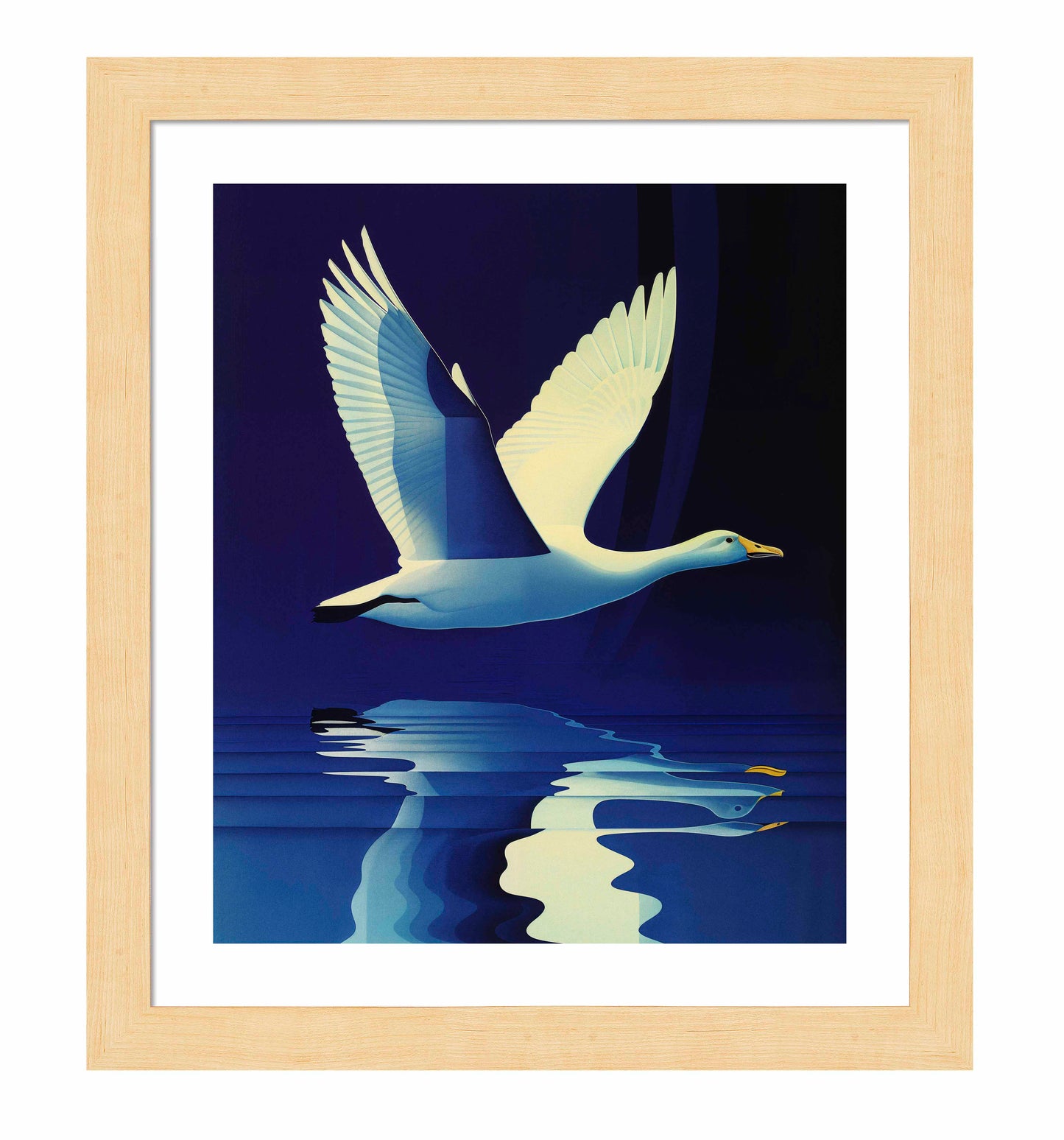 Reflections in Flight - Swan Over Tranquil Waters - Art Prints