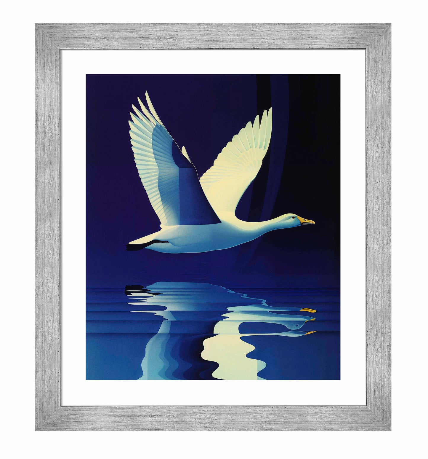 Reflections in Flight - Swan Over Tranquil Waters - Art Prints
