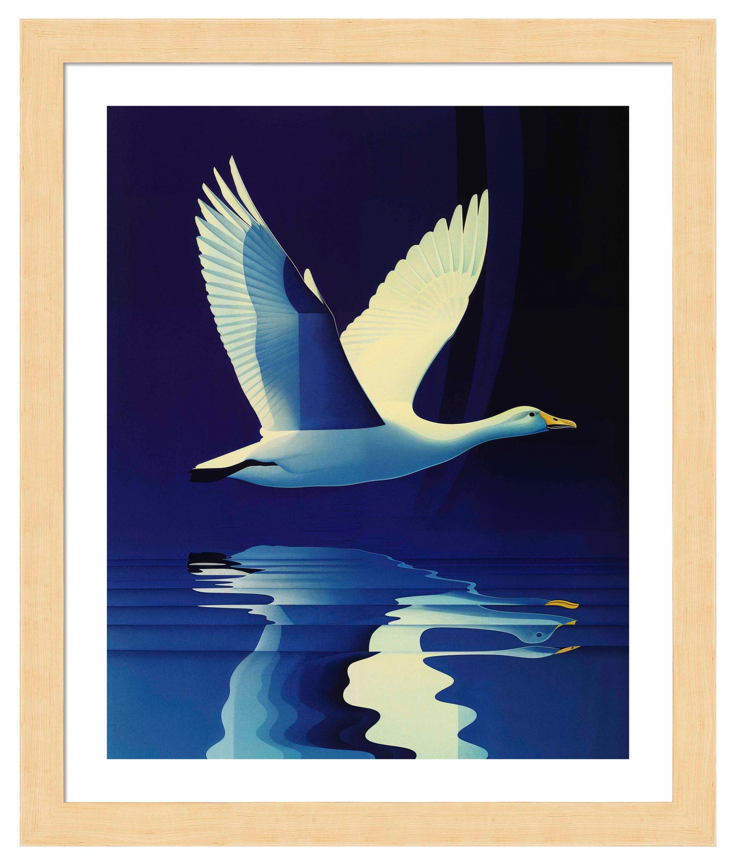 Reflections in Flight - Swan Over Tranquil Waters - Art Prints