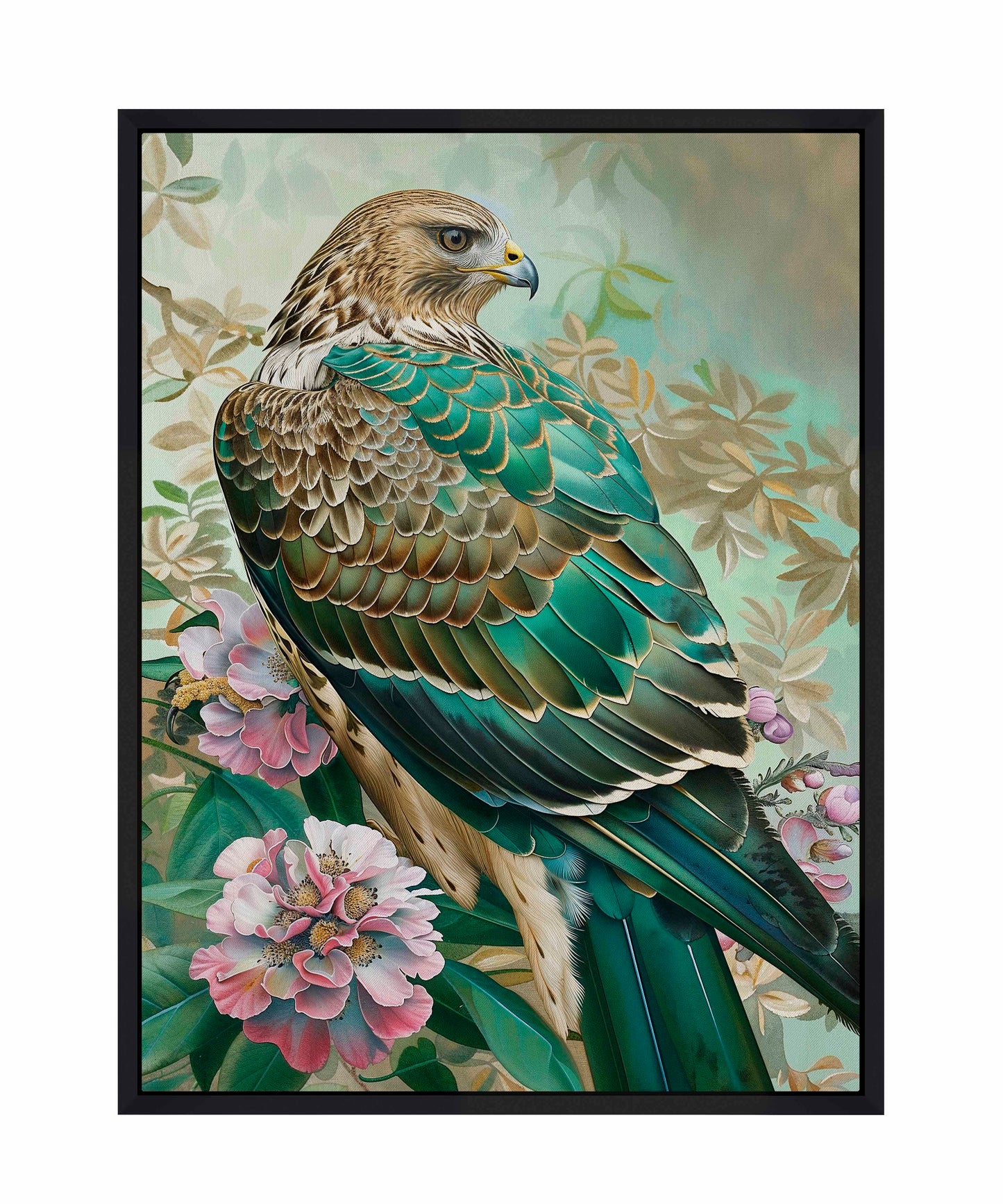 Emerald Majesty - Hawk Amidst Blossoms - Gallery Wrapped Canvas