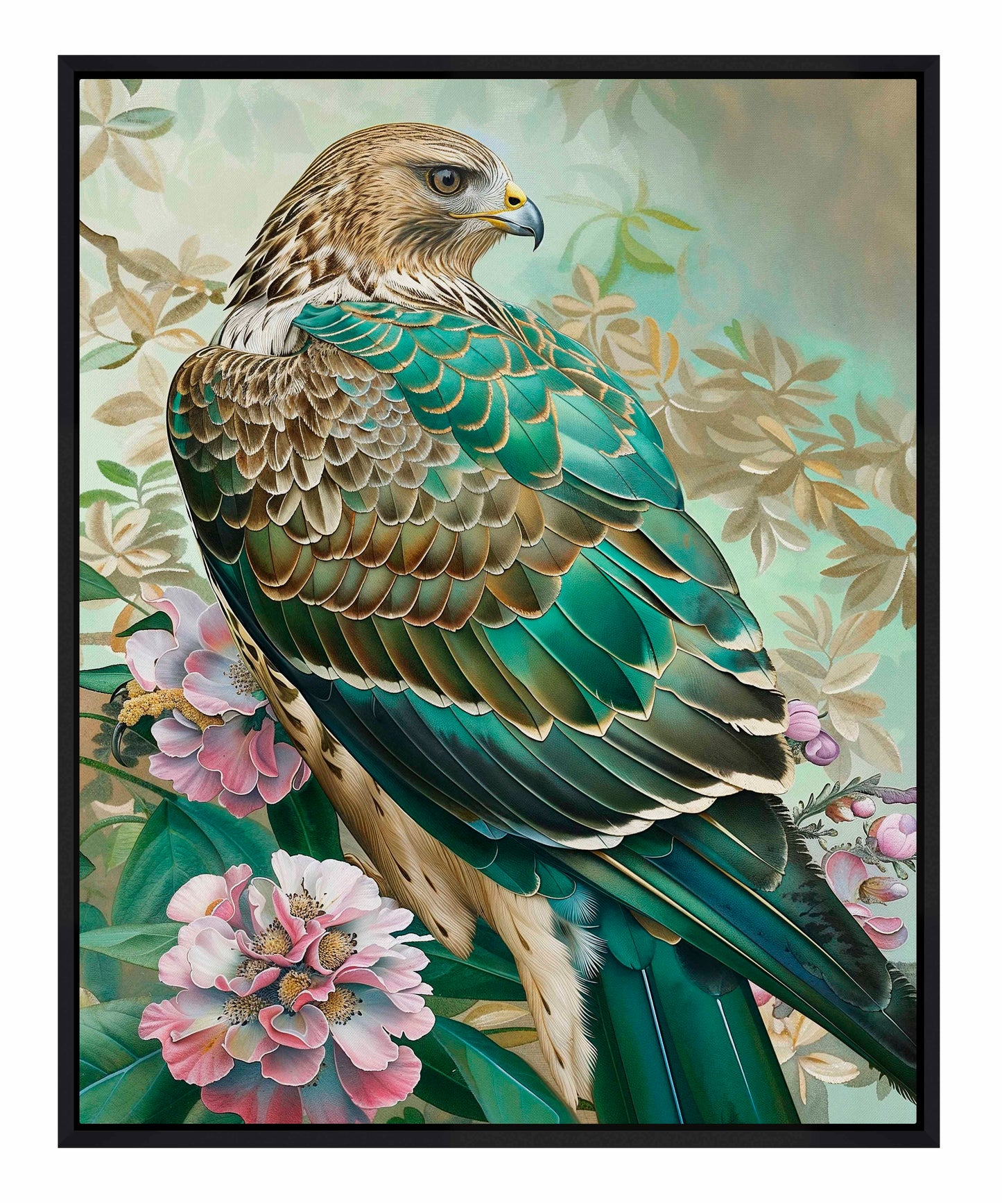Emerald Majesty - Hawk Amidst Blossoms - Gallery Wrapped Canvas