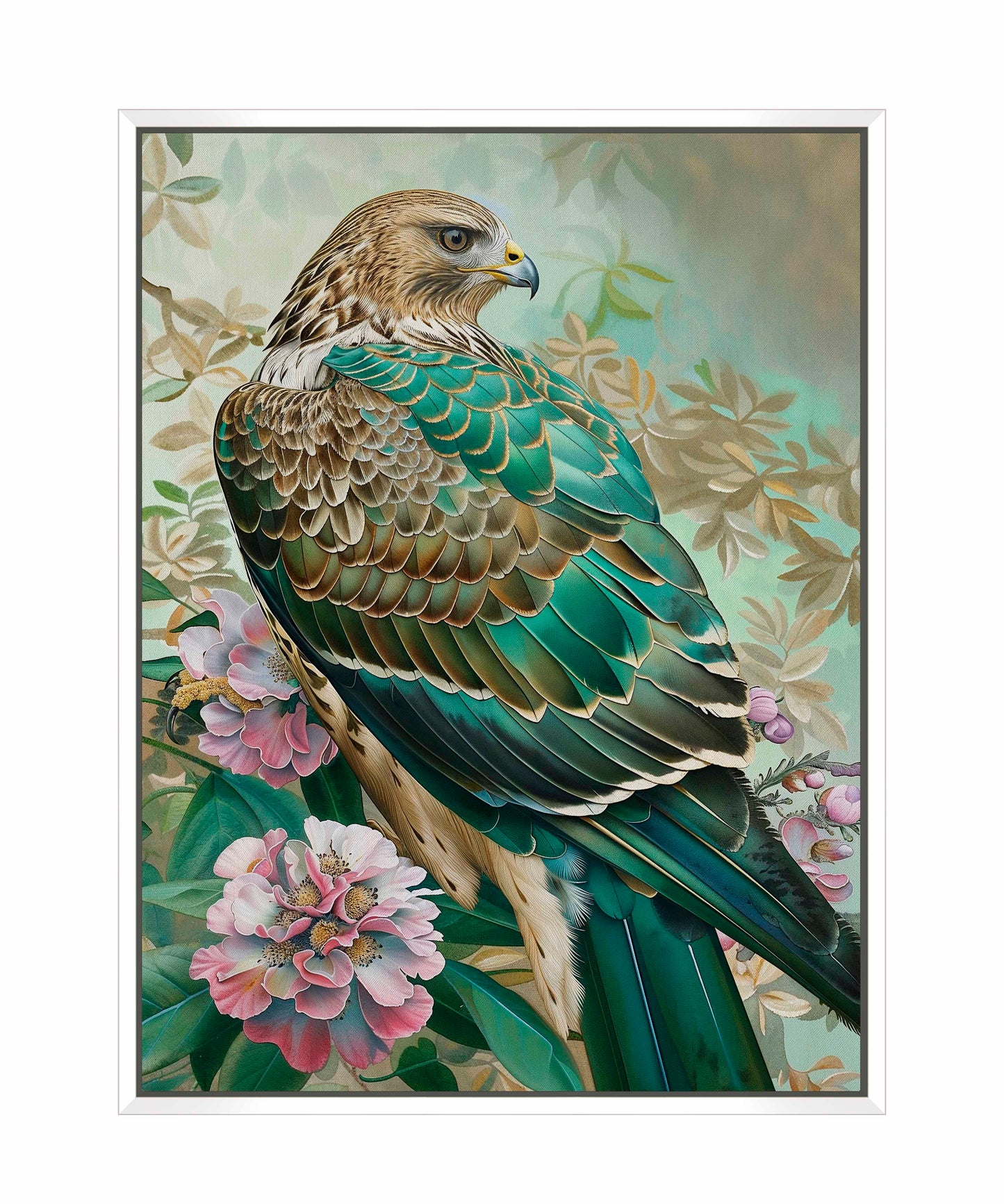 Emerald Majesty - Hawk Amidst Blossoms - Gallery Wrapped Canvas