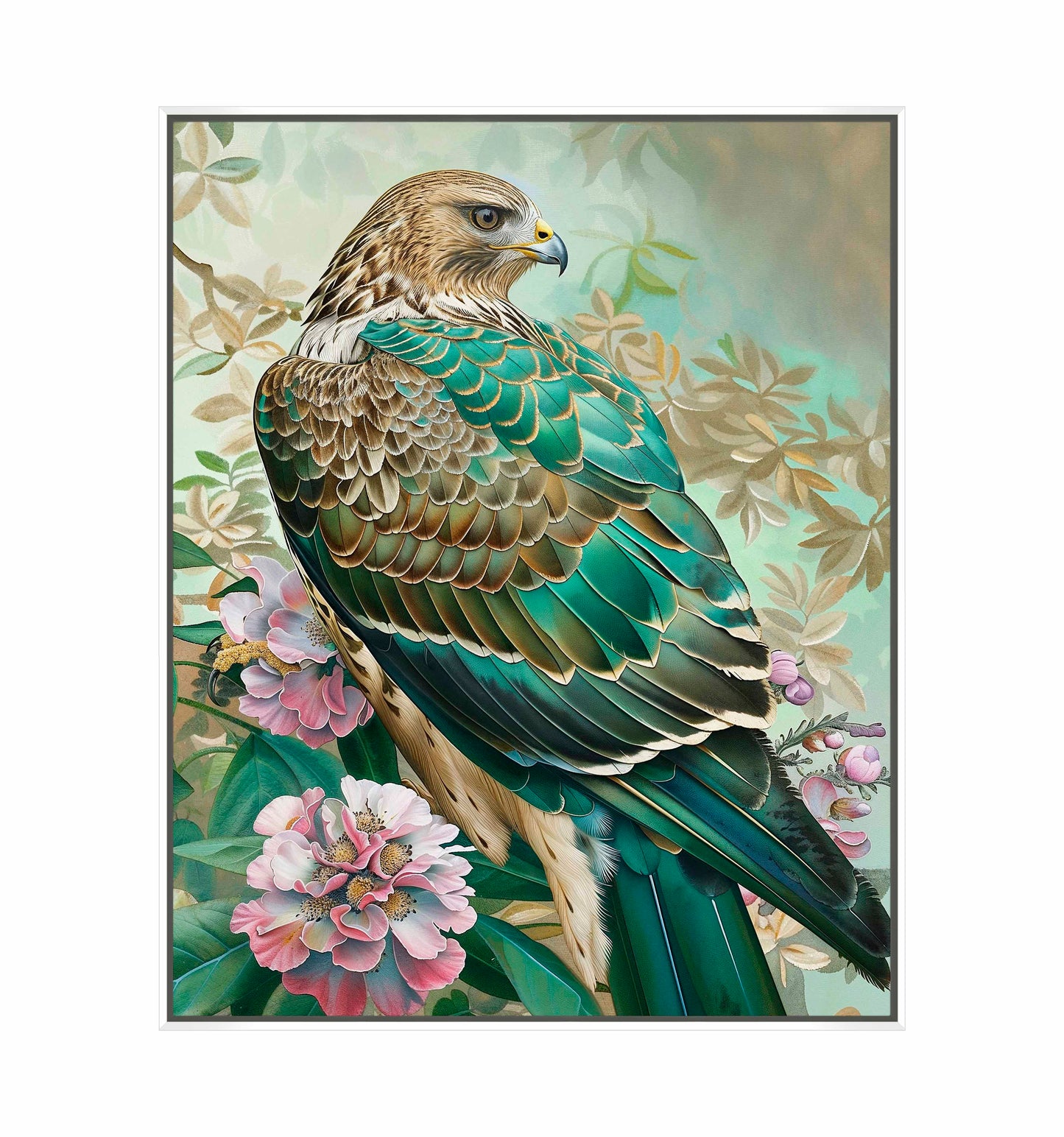 Emerald Majesty - Hawk Amidst Blossoms - Gallery Wrapped Canvas