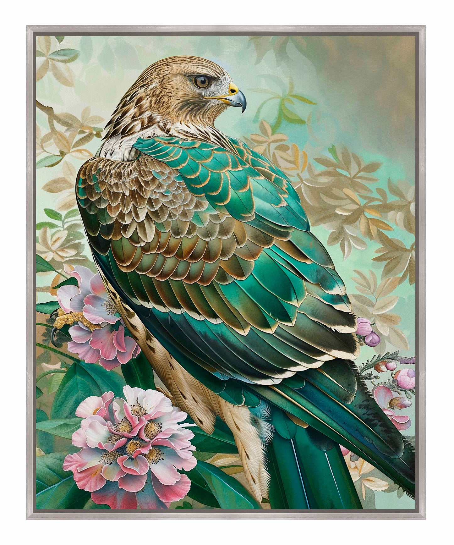 Emerald Majesty - Hawk Amidst Blossoms - Gallery Wrapped Canvas
