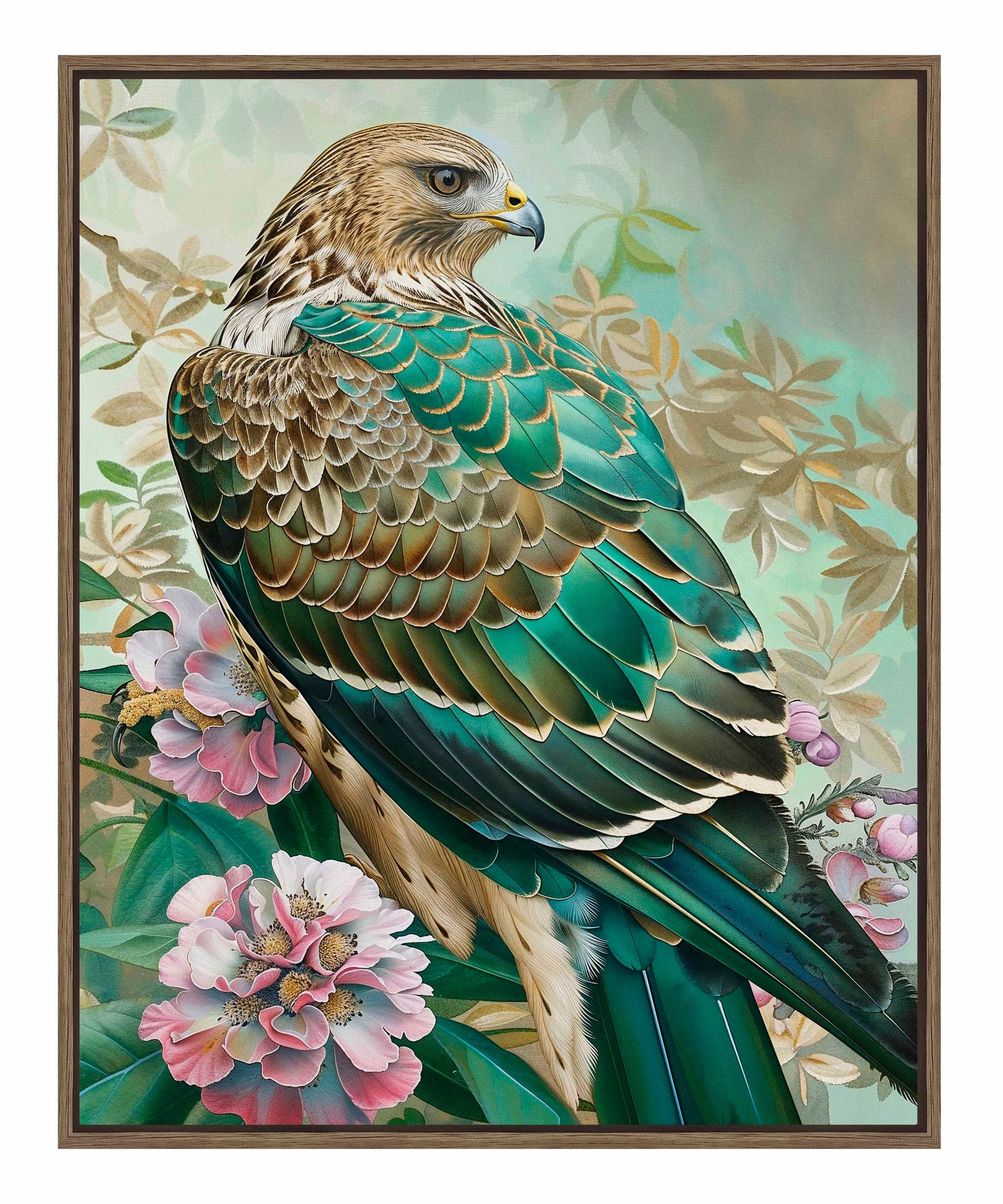 Emerald Majesty - Hawk Amidst Blossoms - Gallery Wrapped Canvas
