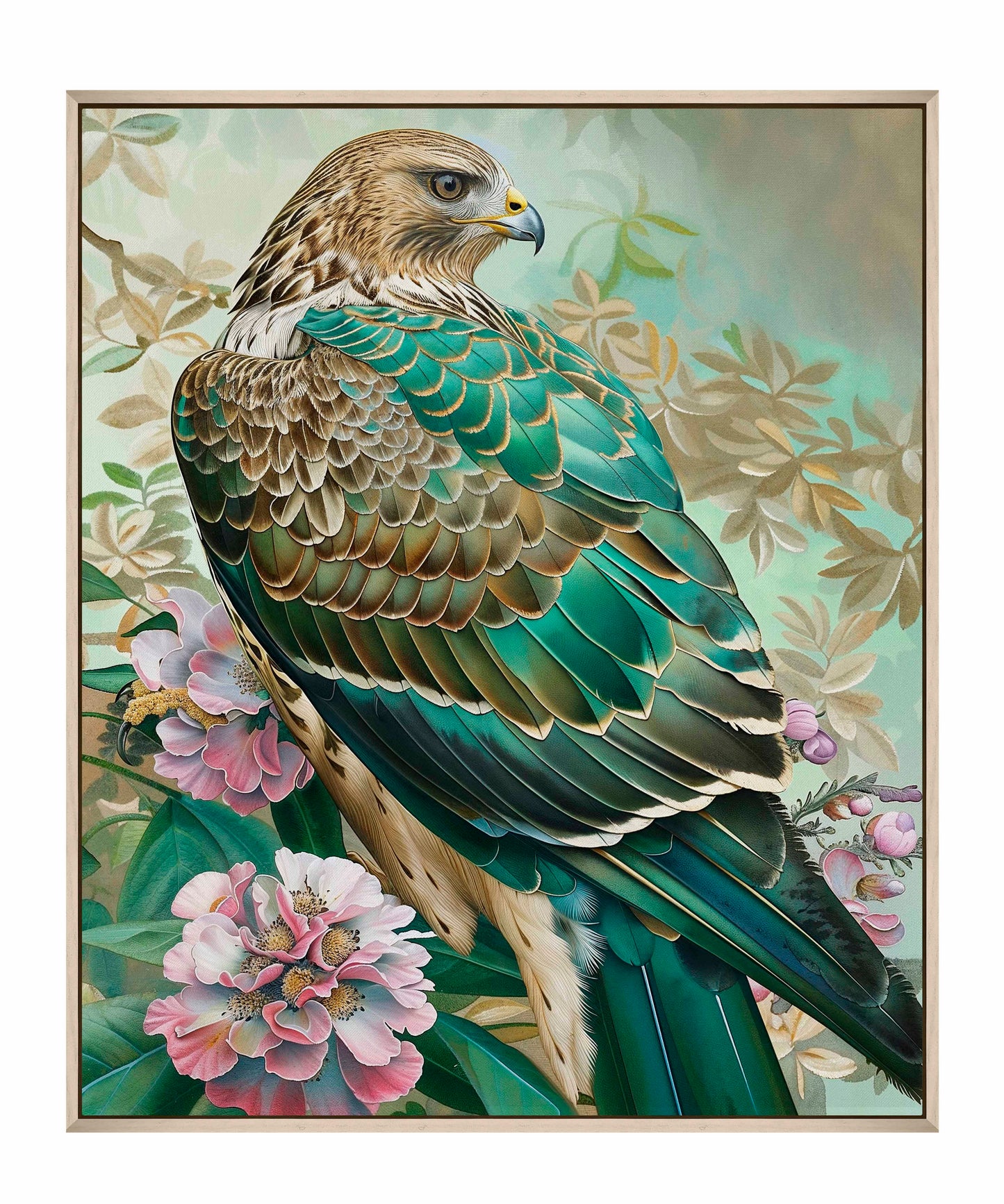 Emerald Majesty - Hawk Amidst Blossoms - Gallery Wrapped Canvas