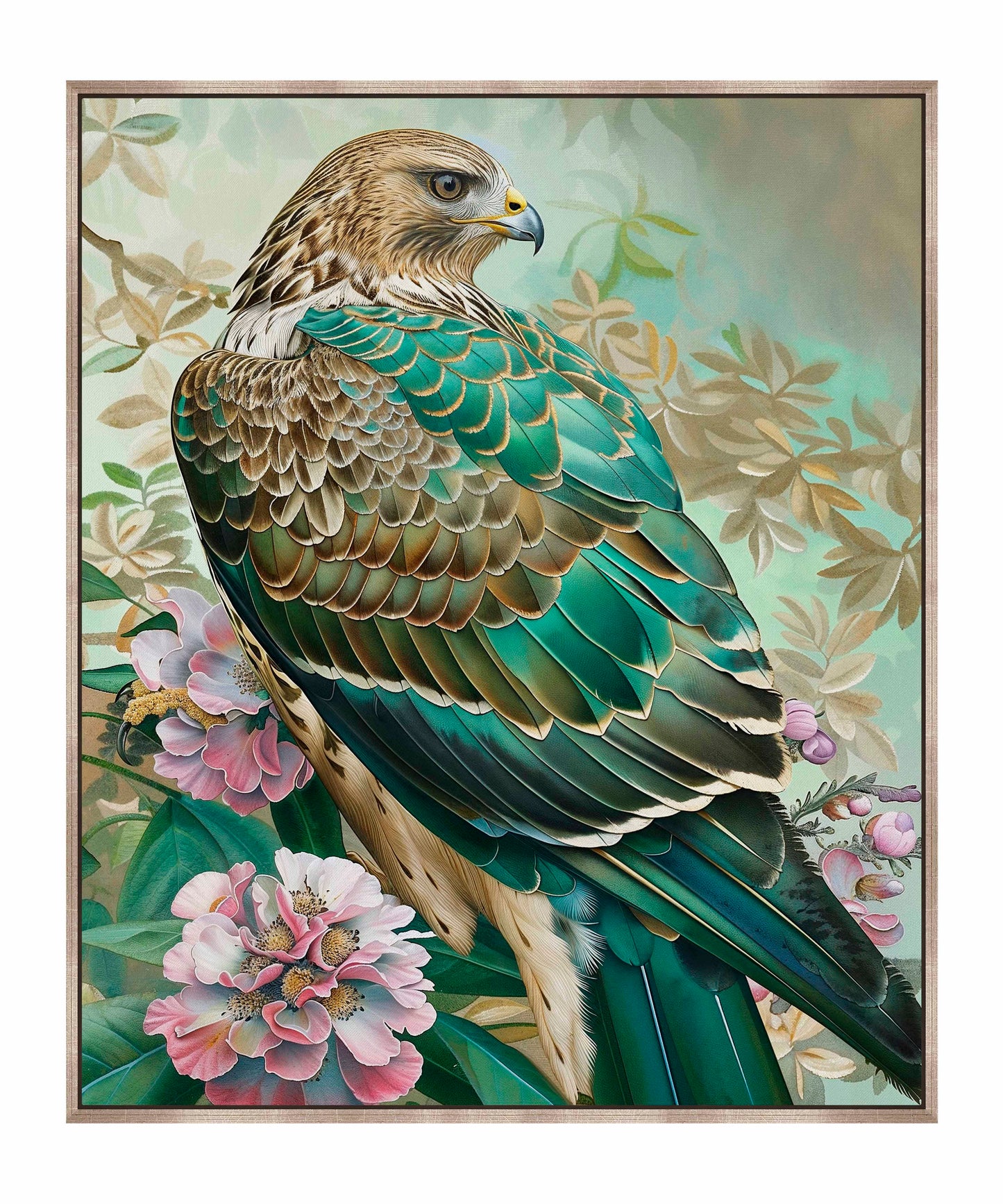 Emerald Majesty - Hawk Amidst Blossoms - Gallery Wrapped Canvas