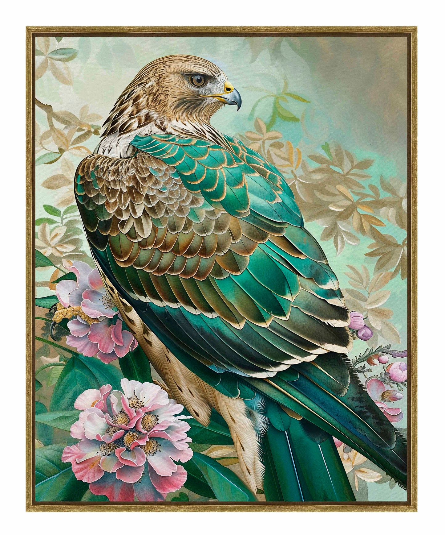 Emerald Majesty - Hawk Amidst Blossoms - Gallery Wrapped Canvas