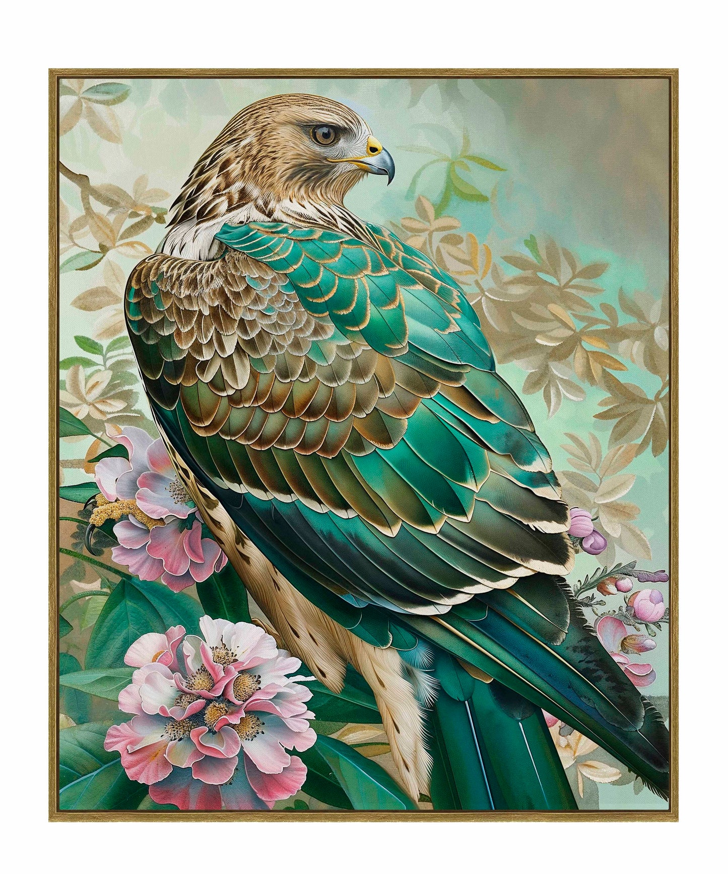Emerald Majesty - Hawk Amidst Blossoms - Gallery Wrapped Canvas