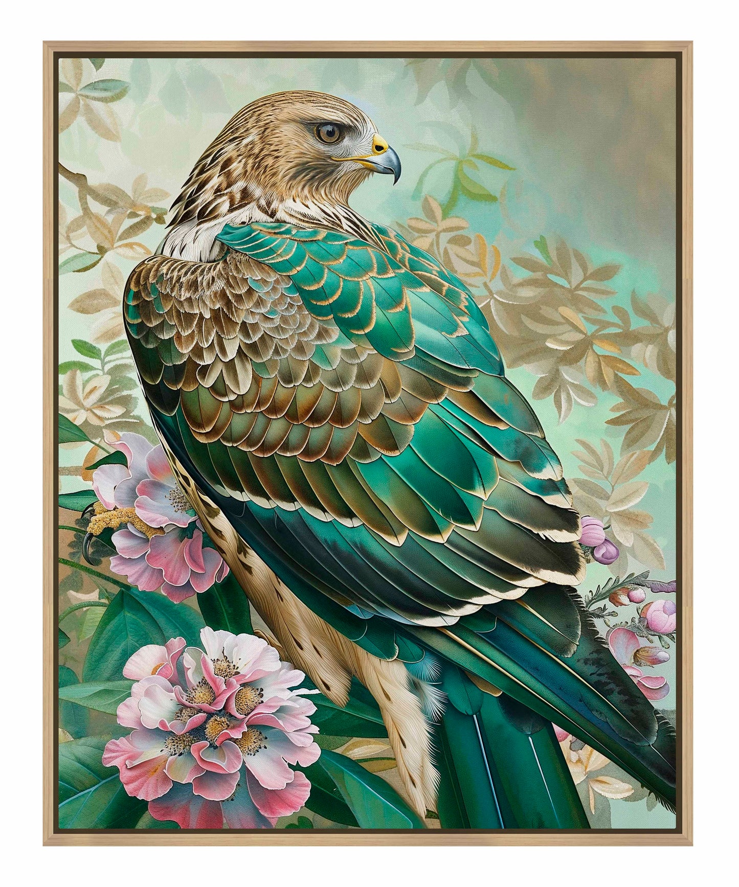 Emerald Majesty - Hawk Amidst Blossoms - Gallery Wrapped Canvas