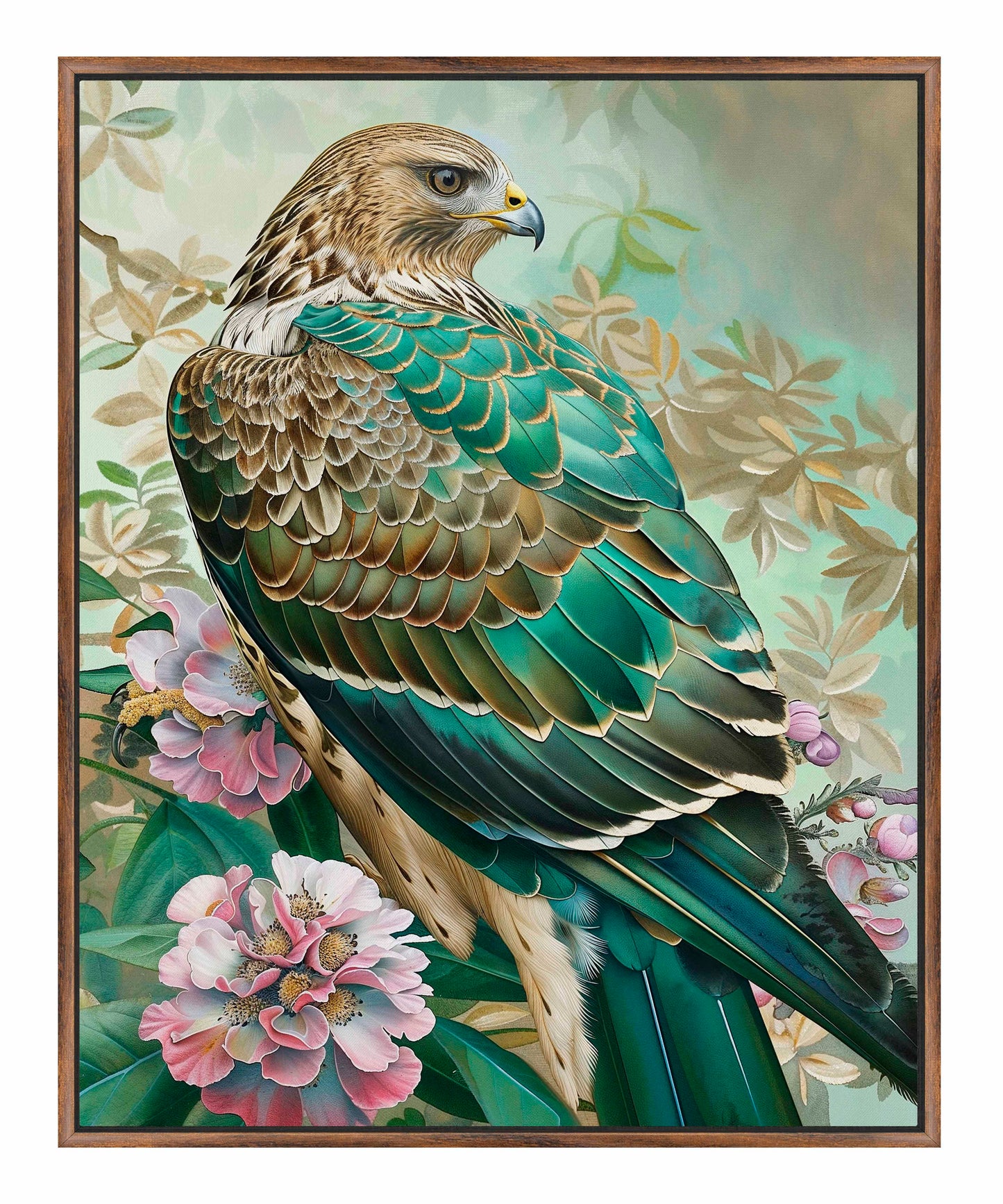 Emerald Majesty - Hawk Amidst Blossoms - Gallery Wrapped Canvas