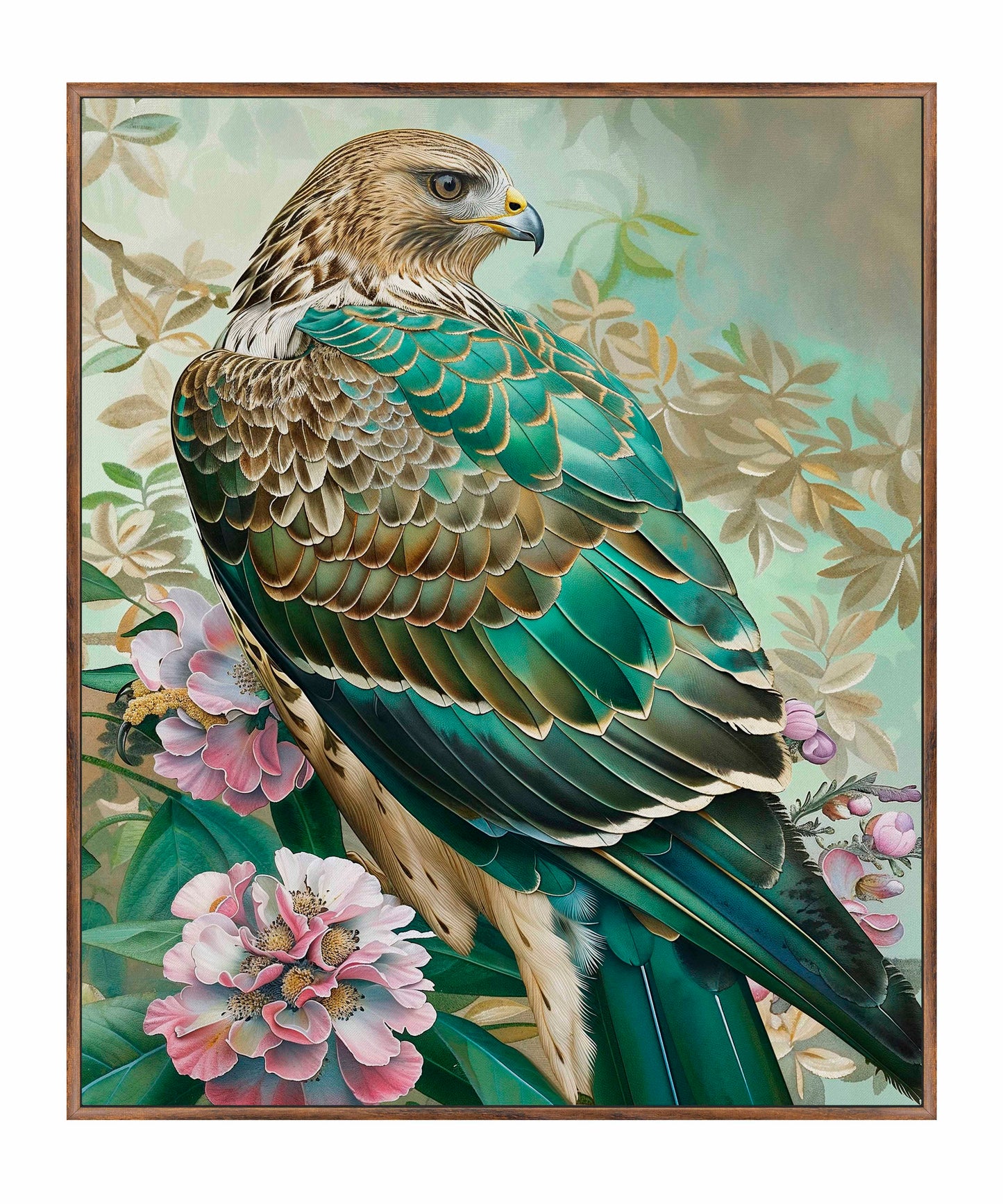 Emerald Majesty - Hawk Amidst Blossoms - Gallery Wrapped Canvas
