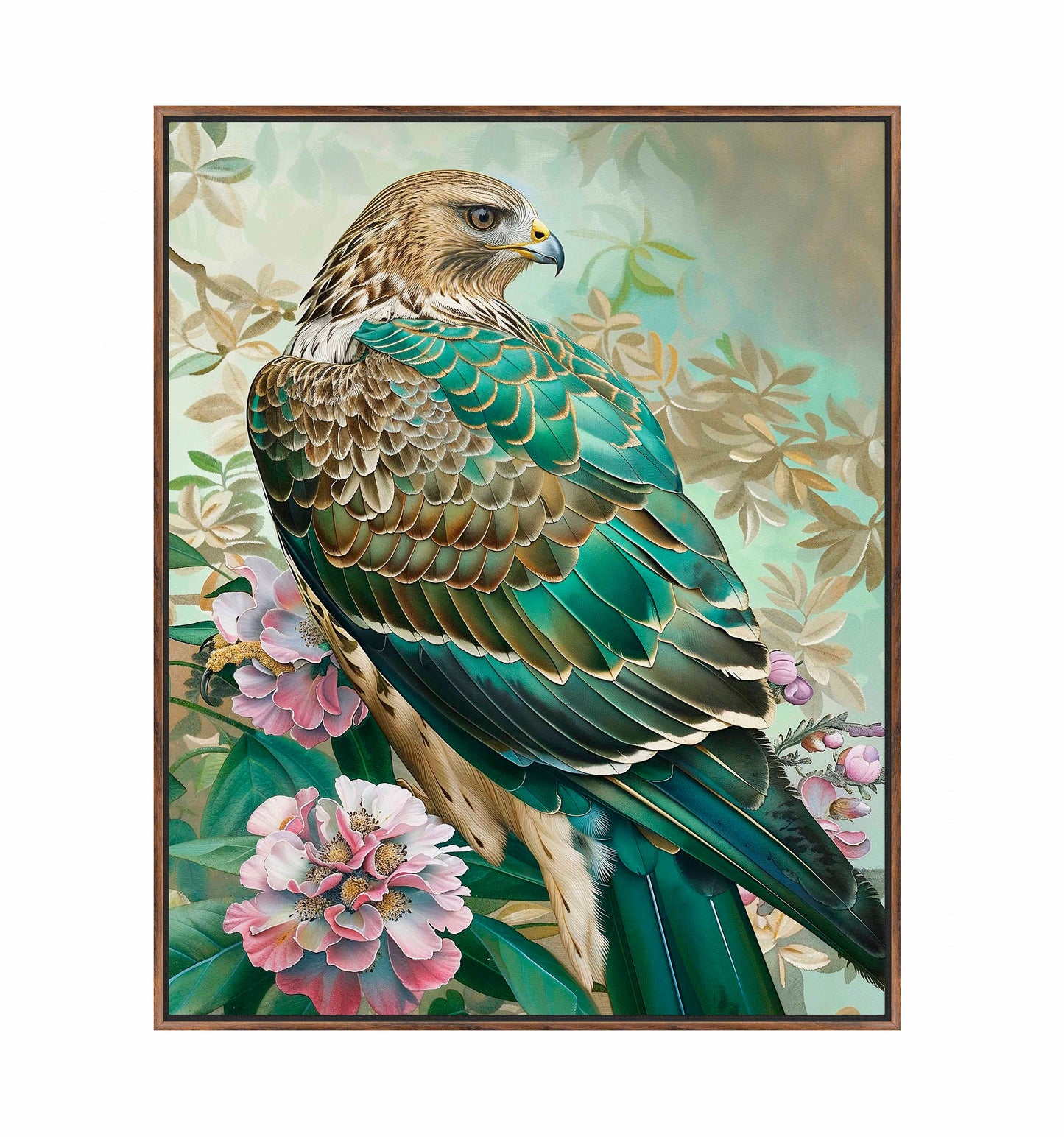 Emerald Majesty - Hawk Amidst Blossoms - Gallery Wrapped Canvas