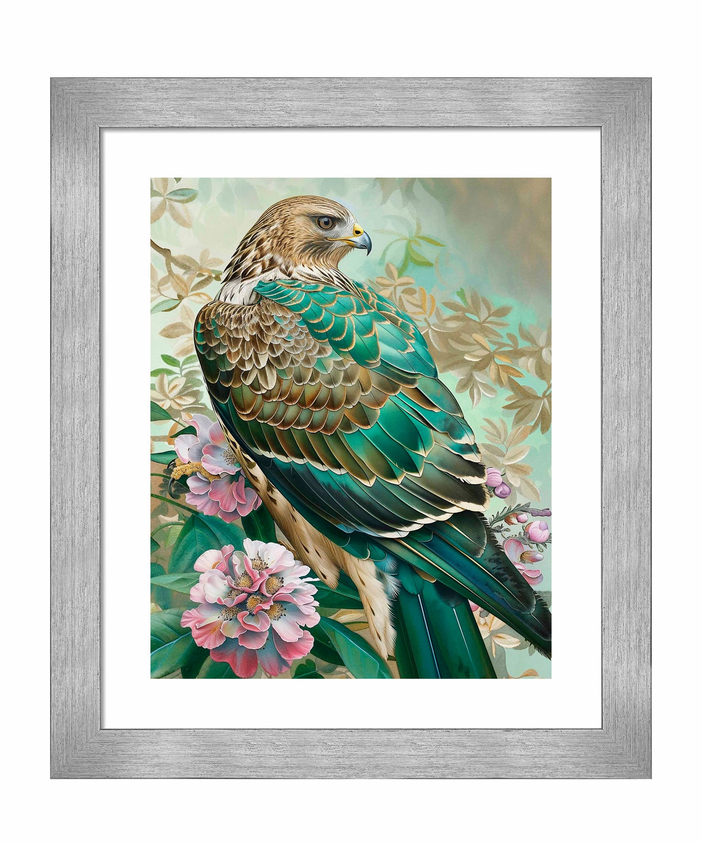Emerald Majesty - Hawk Amidst Blossoms - Art Prints