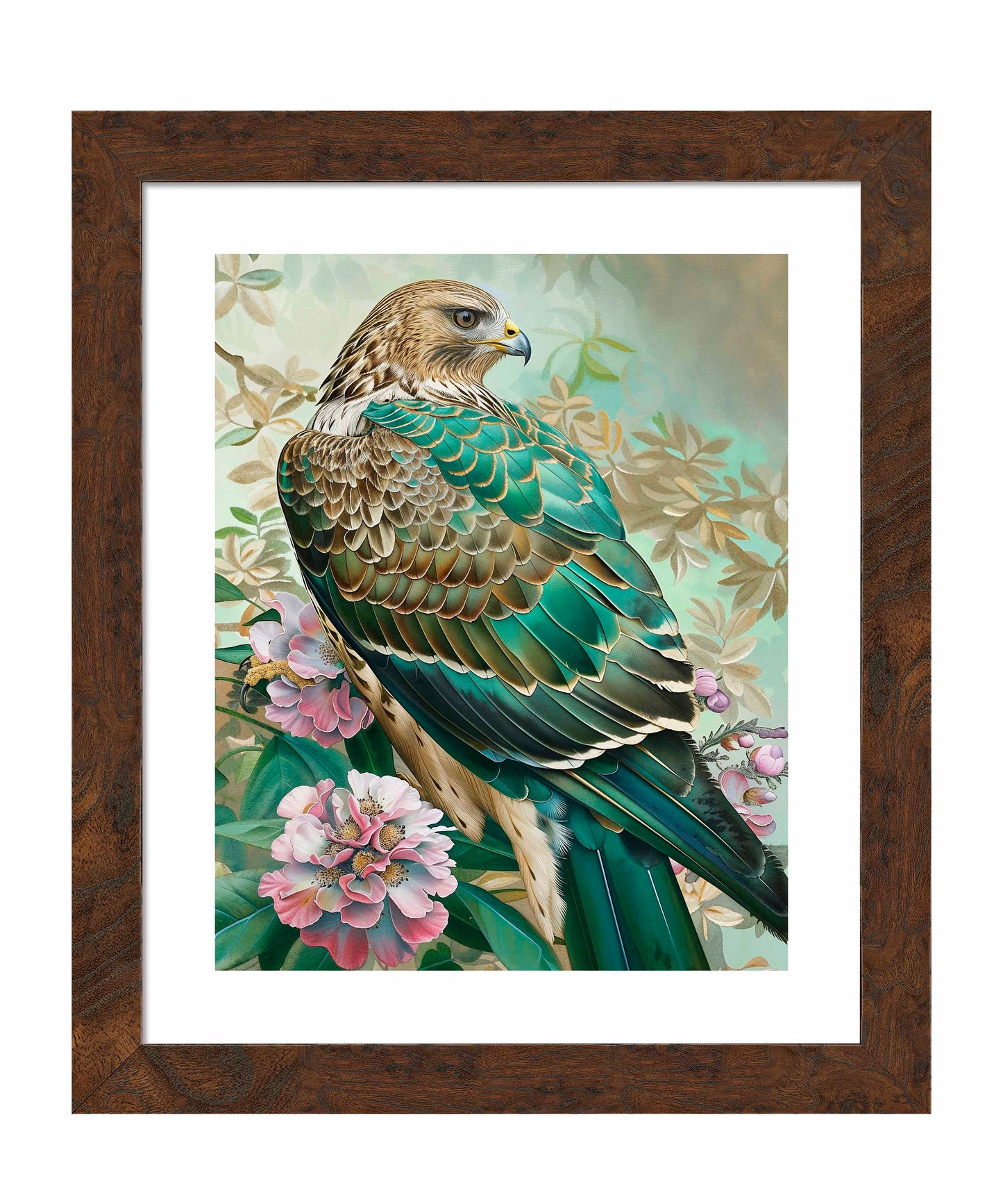 Emerald Majesty - Hawk Amidst Blossoms - Art Prints