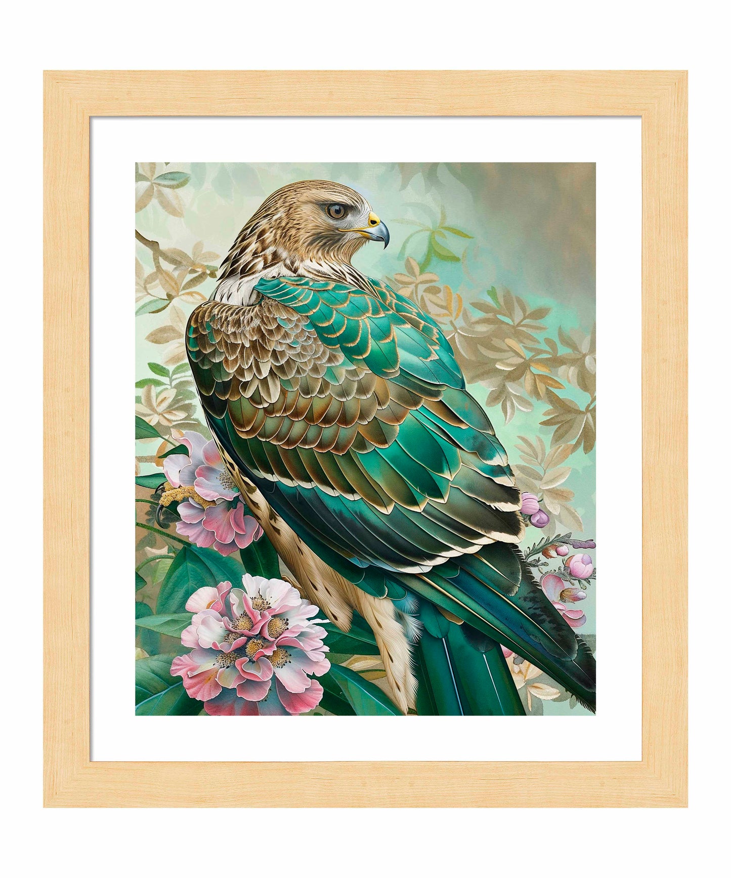 Emerald Majesty - Hawk Amidst Blossoms - Art Prints