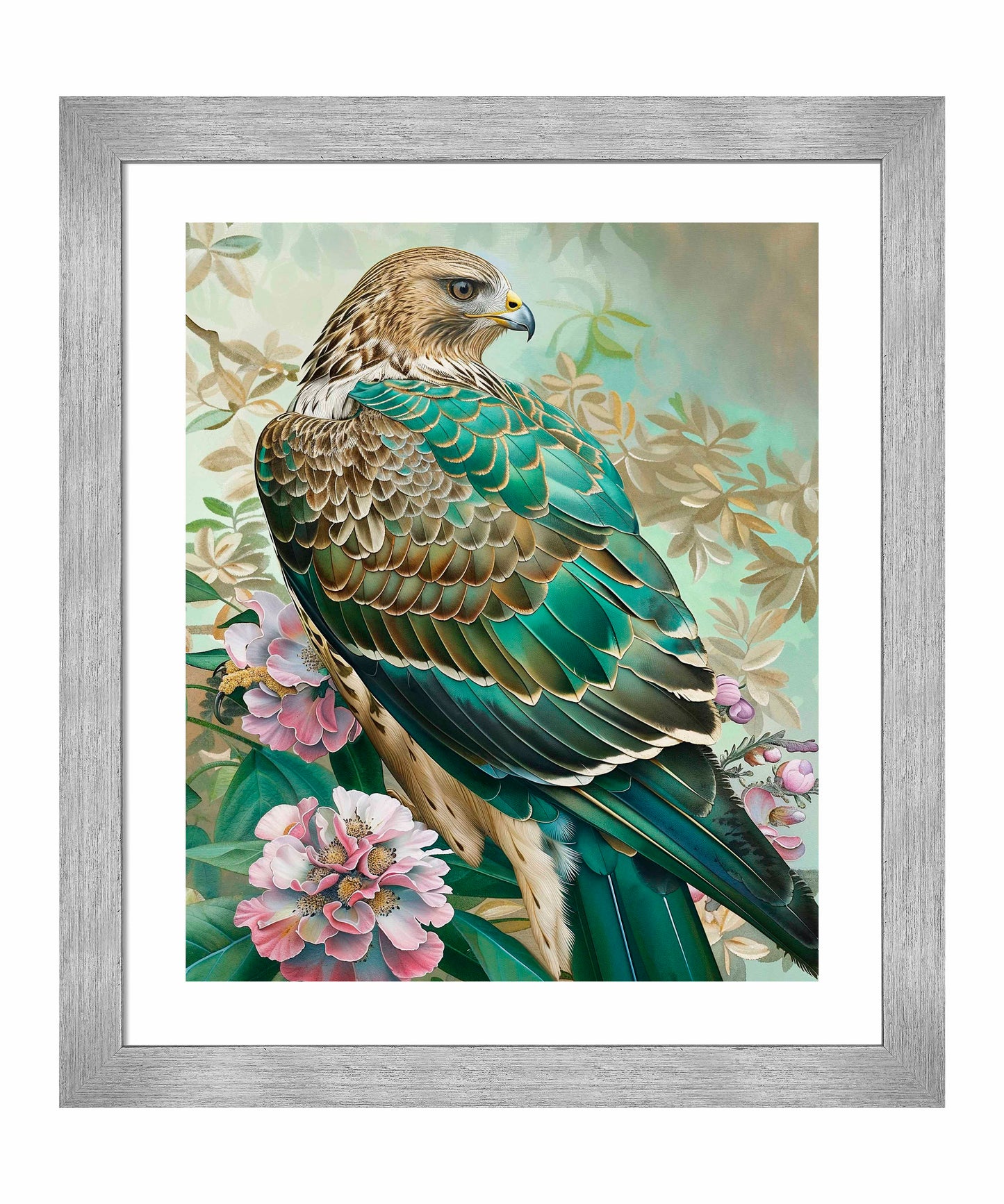 Emerald Majesty - Hawk Amidst Blossoms - Art Prints