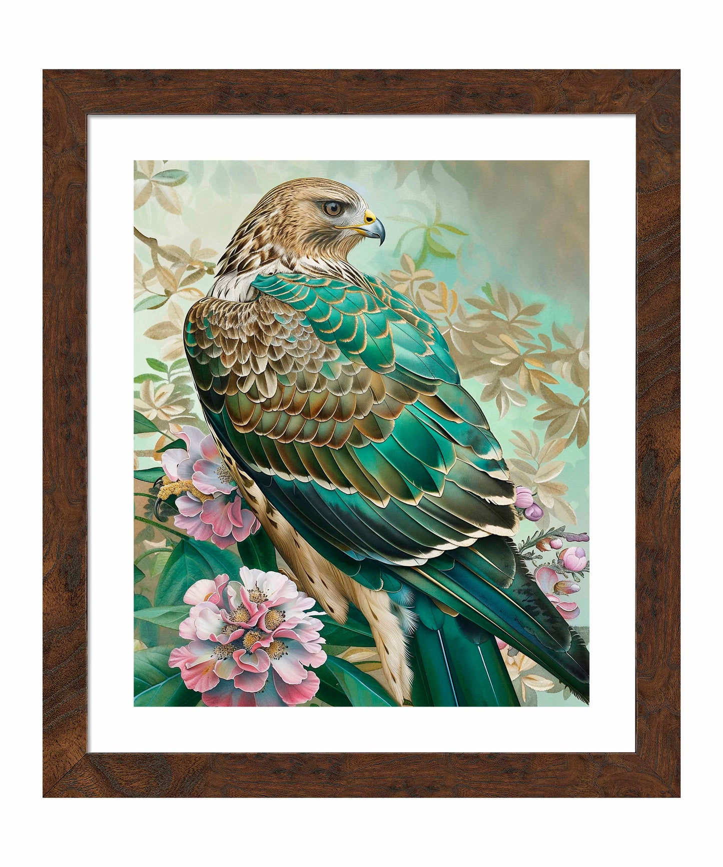 Emerald Majesty - Hawk Amidst Blossoms - Art Prints