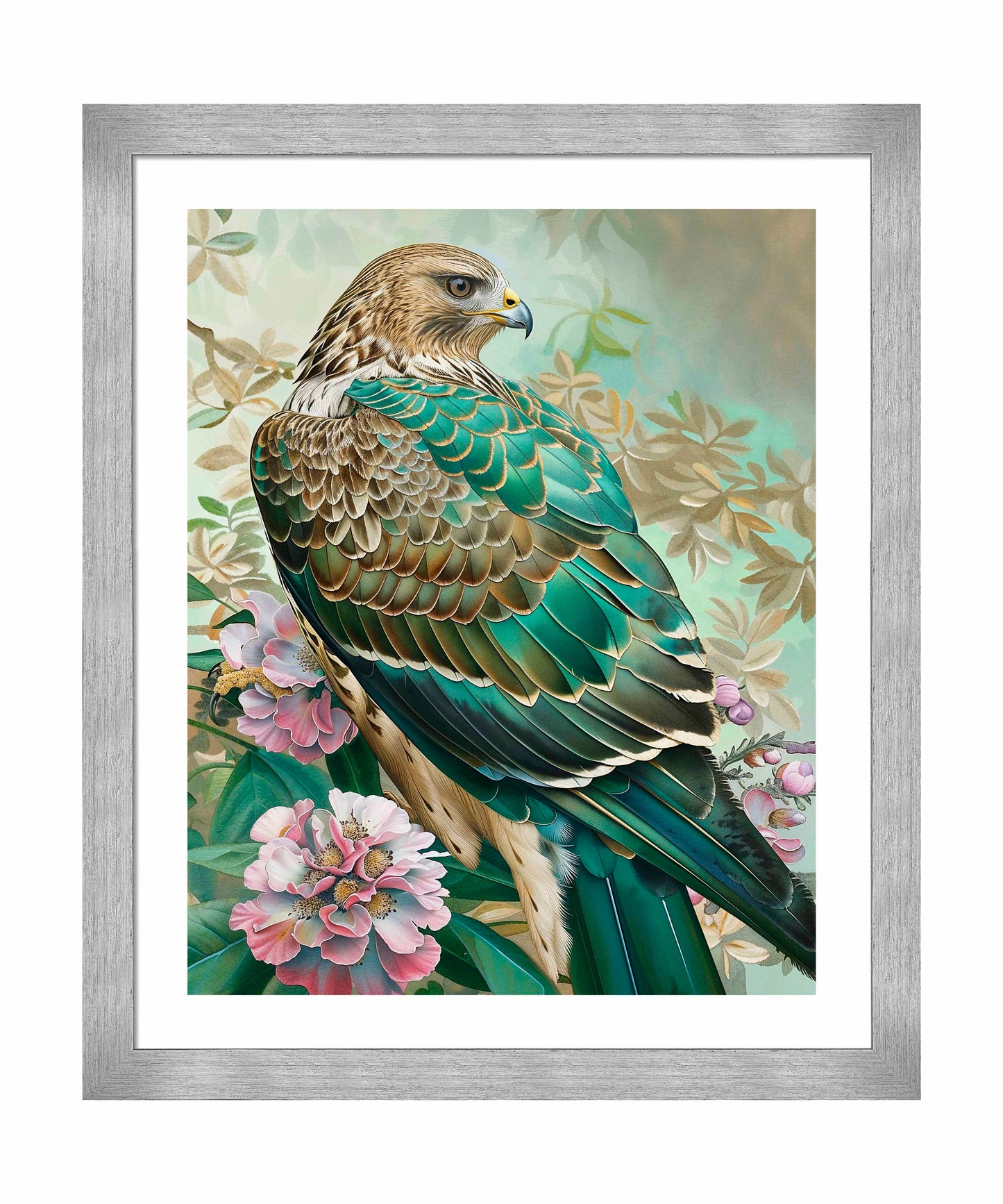 Emerald Majesty - Hawk Amidst Blossoms - Art Prints