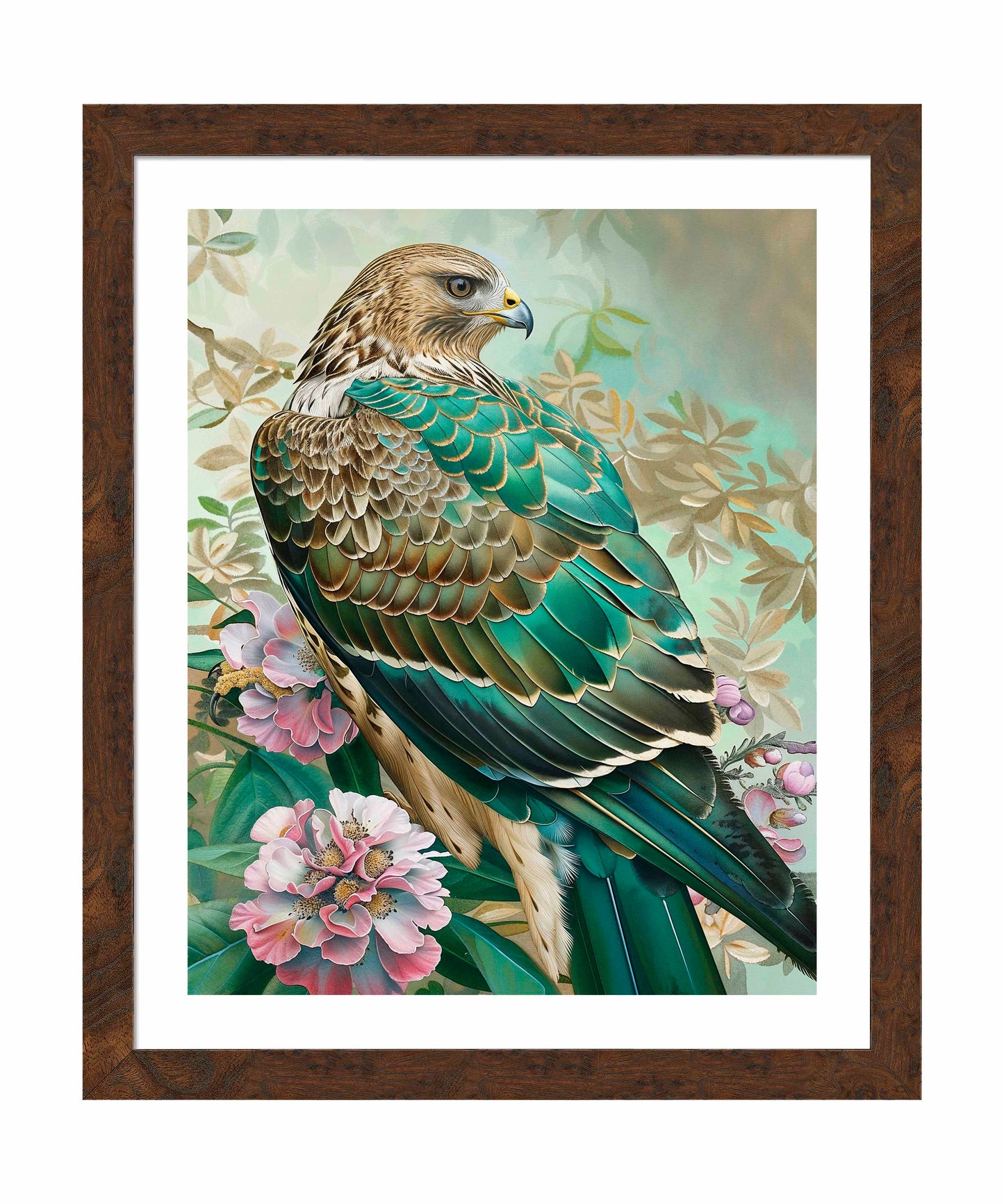 Emerald Majesty - Hawk Amidst Blossoms - Art Prints