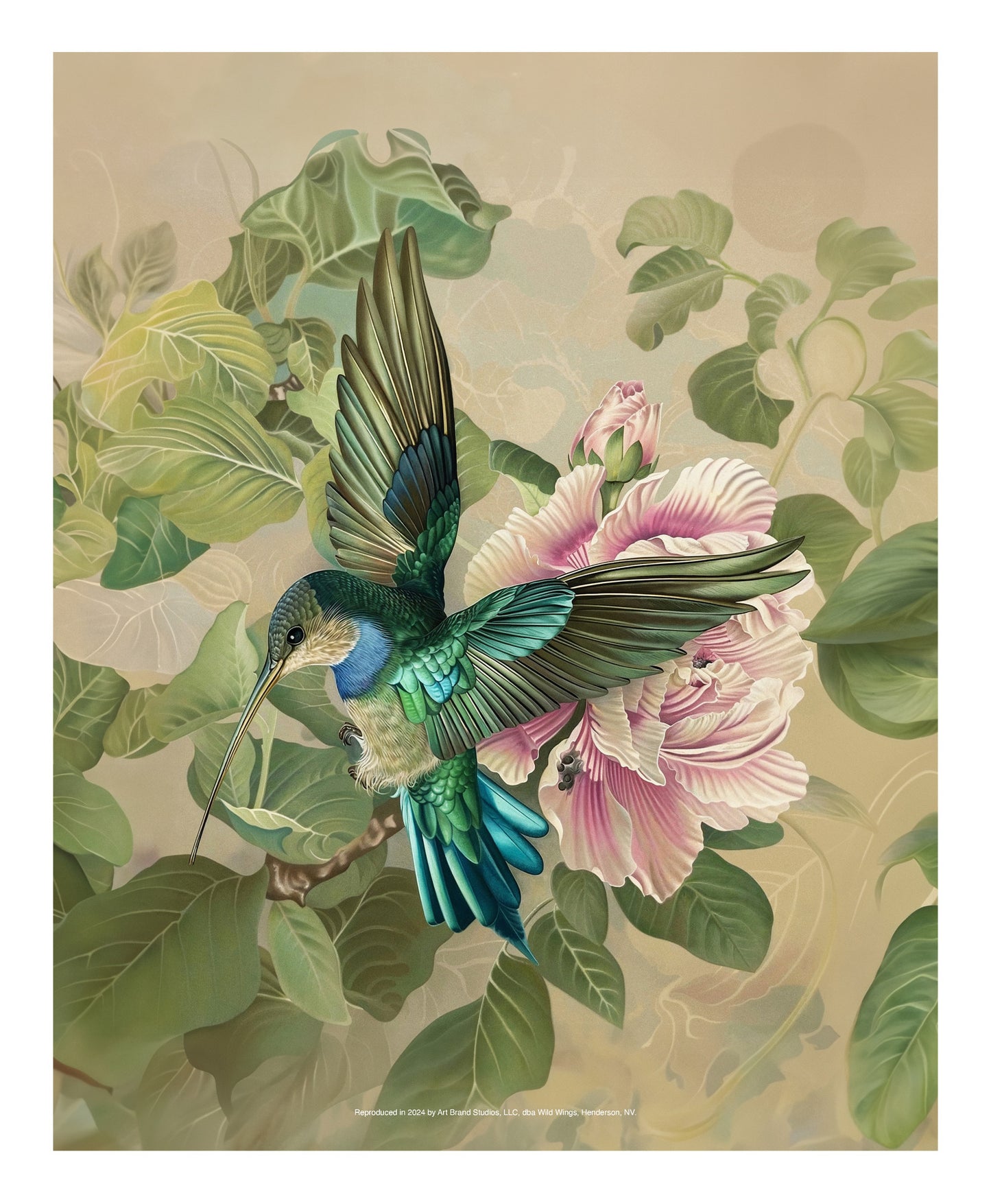 Emerald Flight - Hummingbird Among Hibiscus - Gallery Wrapped Canvas