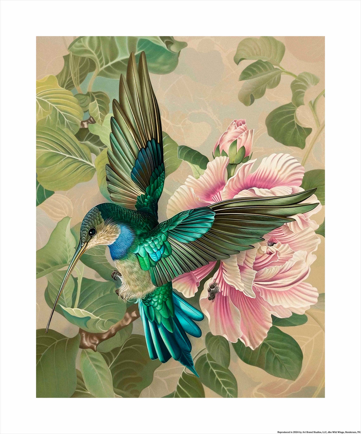 Emerald Flight - Hummingbird Among Hibiscus - Art Prints