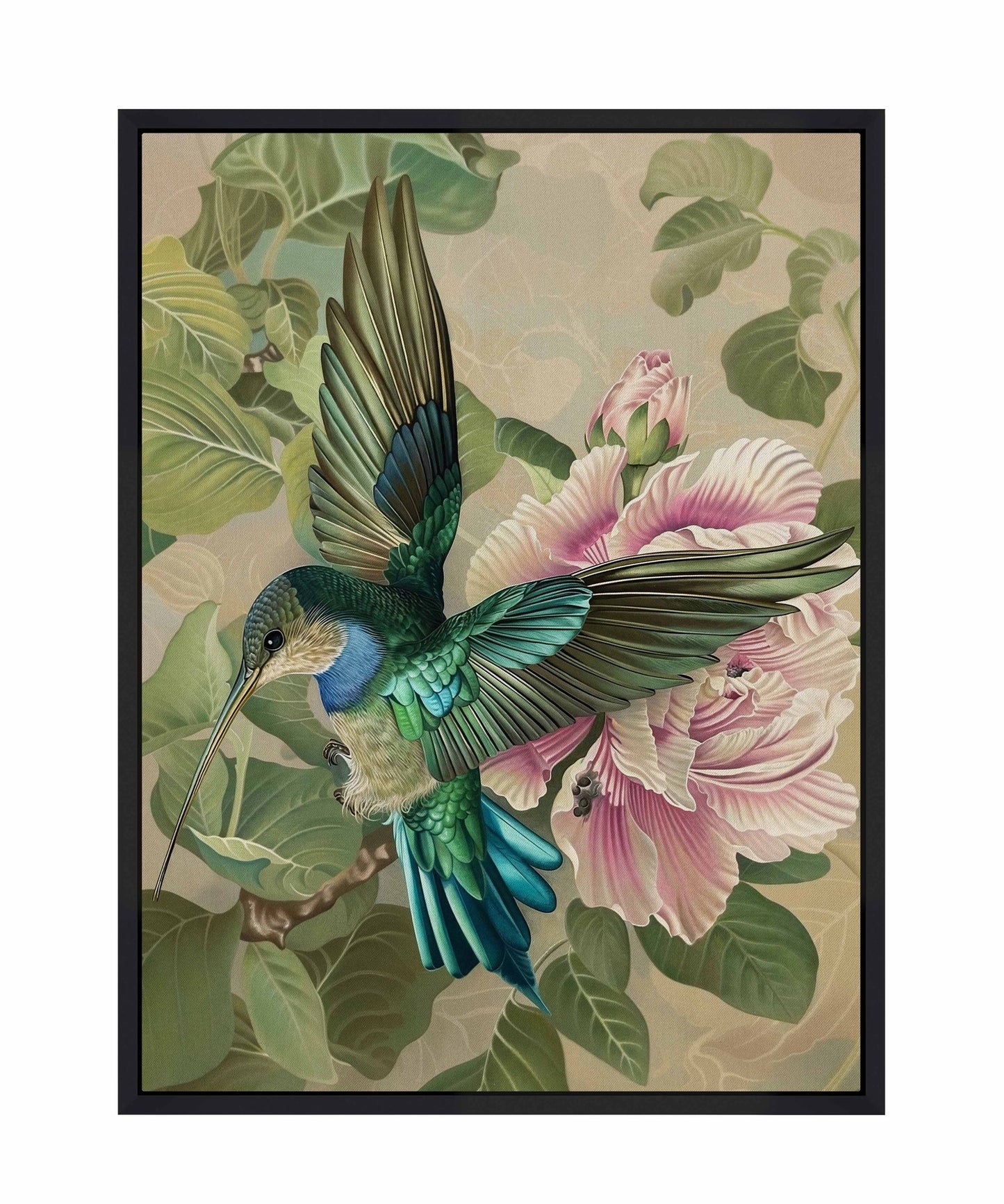 Emerald Flight - Hummingbird Among Hibiscus - Gallery Wrapped Canvas