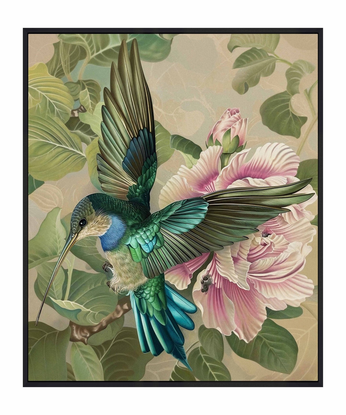 Emerald Flight - Hummingbird Among Hibiscus - Gallery Wrapped Canvas
