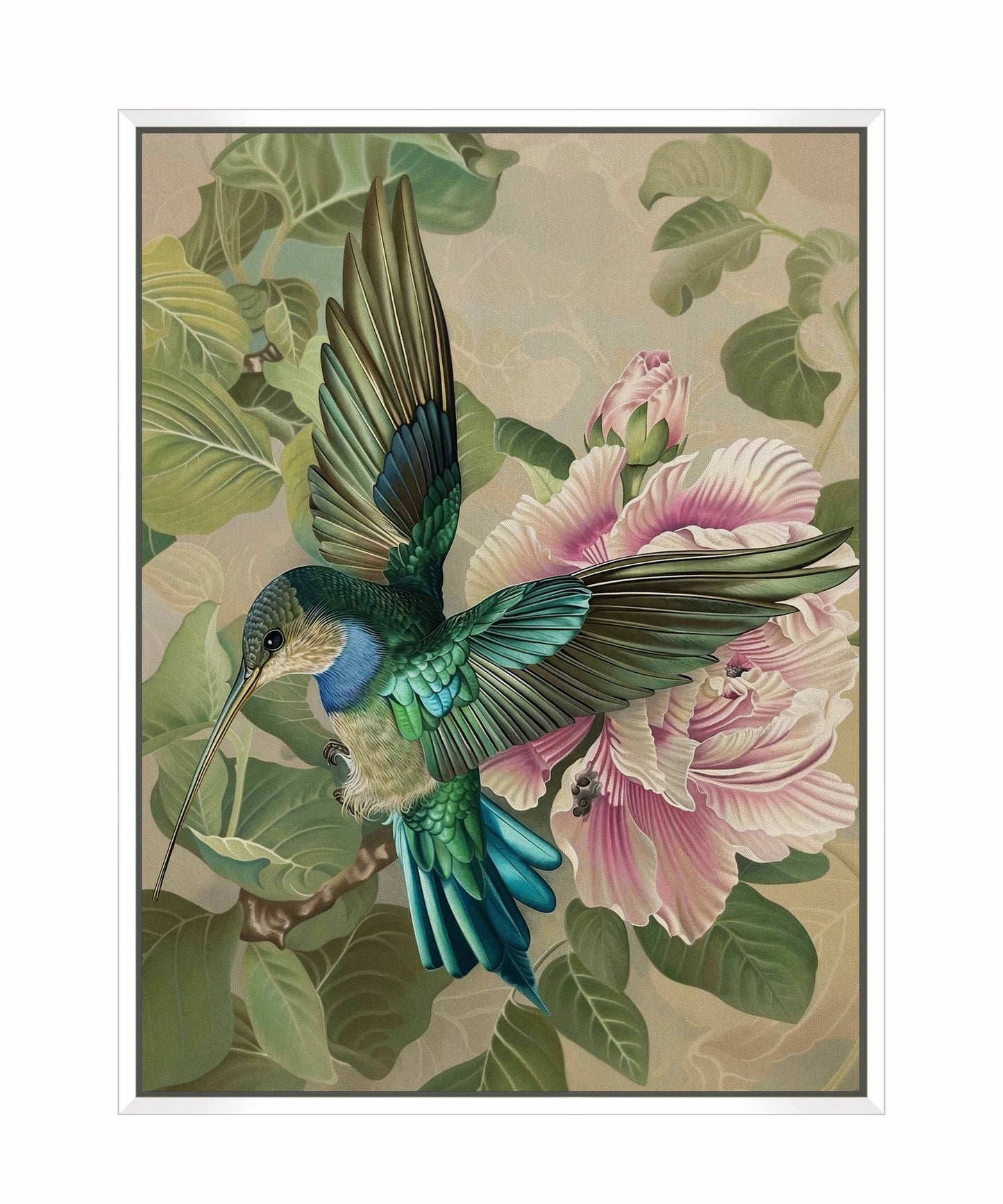 Emerald Flight - Hummingbird Among Hibiscus - Gallery Wrapped Canvas