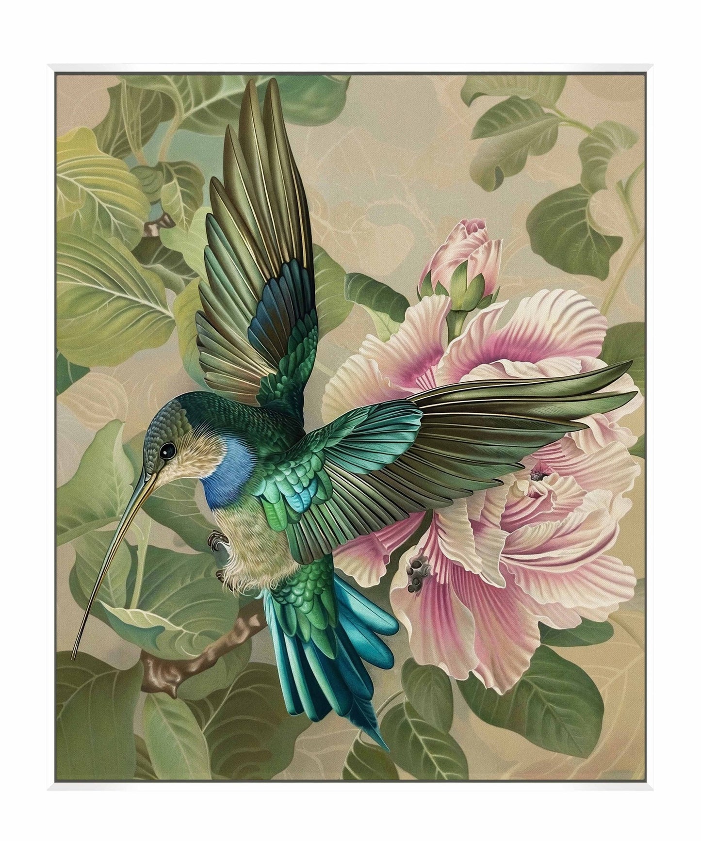 Emerald Flight - Hummingbird Among Hibiscus - Gallery Wrapped Canvas